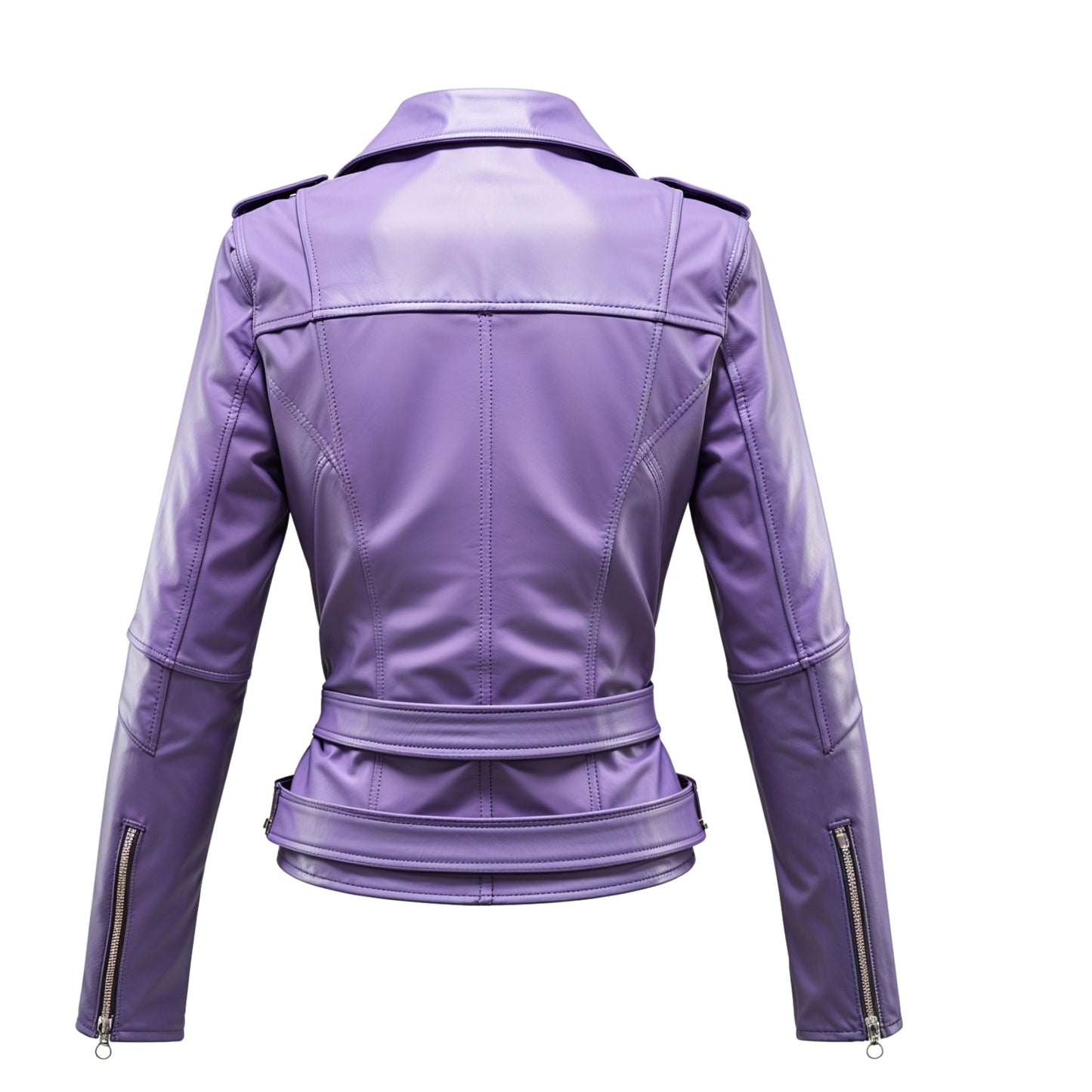 Women Lavender Purple Real Leather Moto Jacket Belted Slim Fit Biker Style Fashion Outerwear