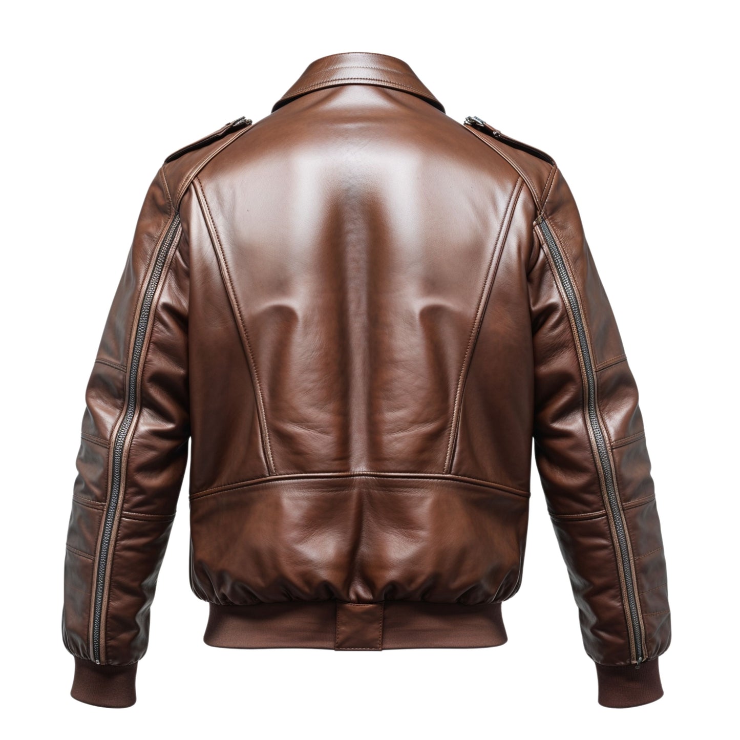 Men's Quilted Brown Leather Bomber Jacket – Classic Zipper Outerwear