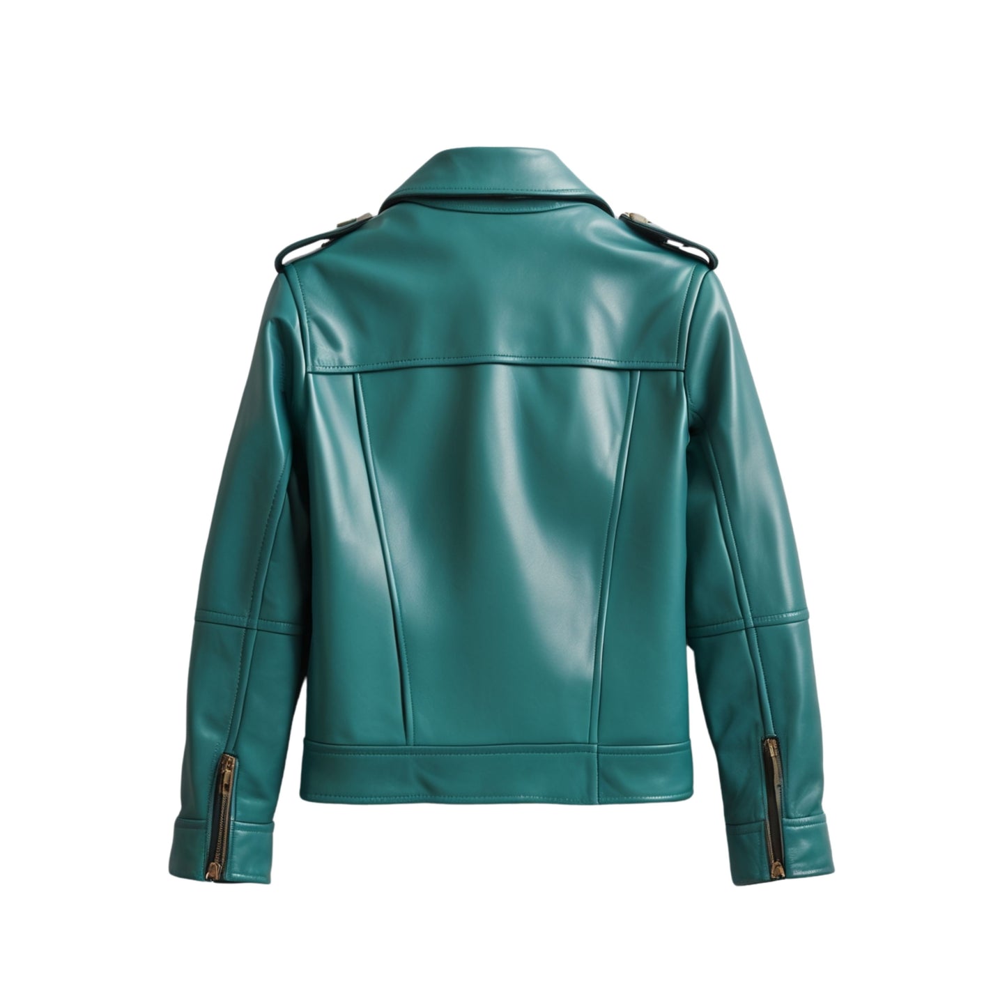 Teal Real Leather Trucker Jacket: Zip Front, Slim Fit, Utility Pockets