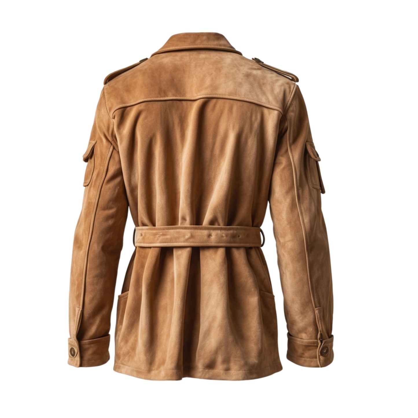 Men's Suede Safari Jacket with Belted Waist and Four Pockets – Adventure Style Outerwear