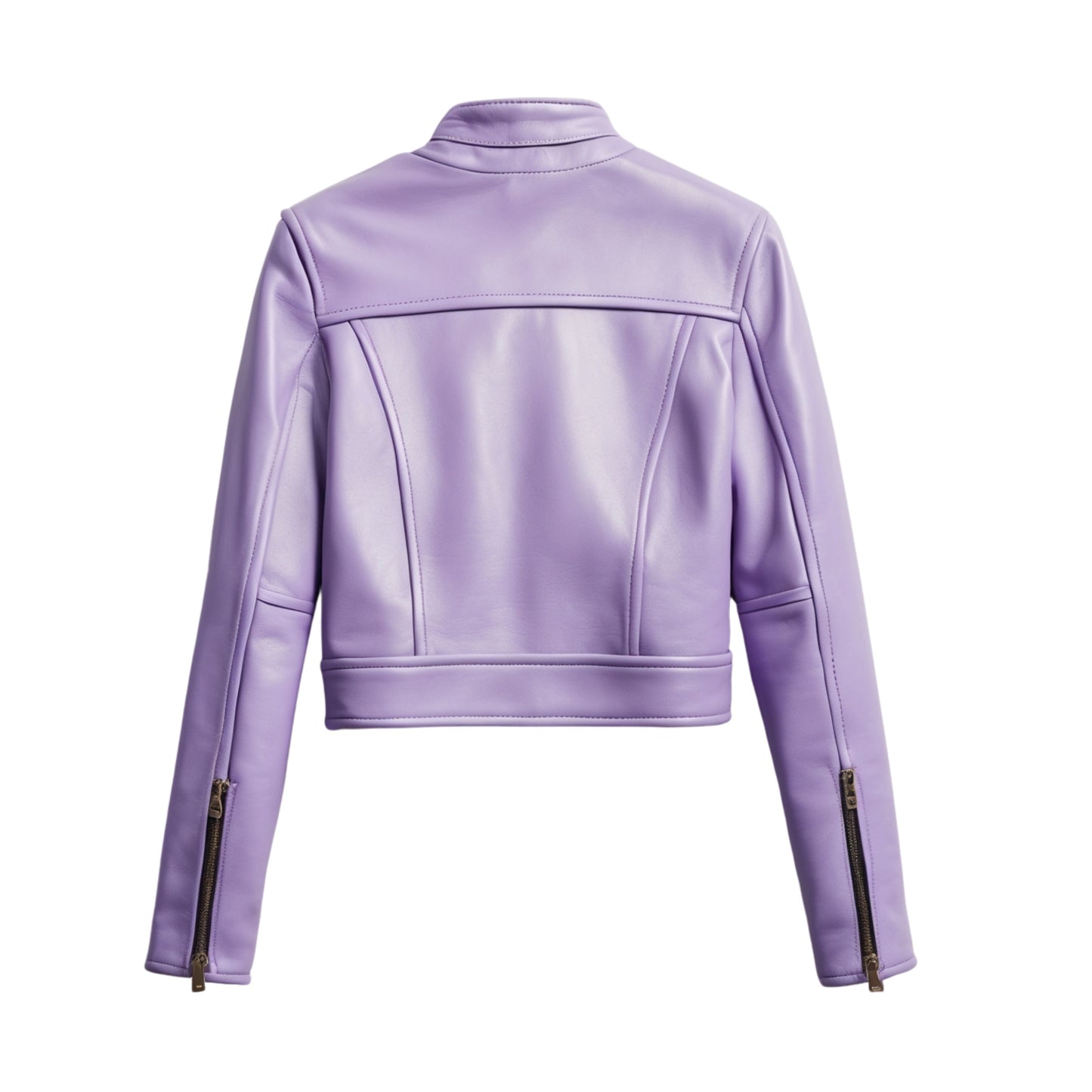 Womens Lavender Purple Leather Cropped Moto Jacket – Slim Fit Fashion Coat