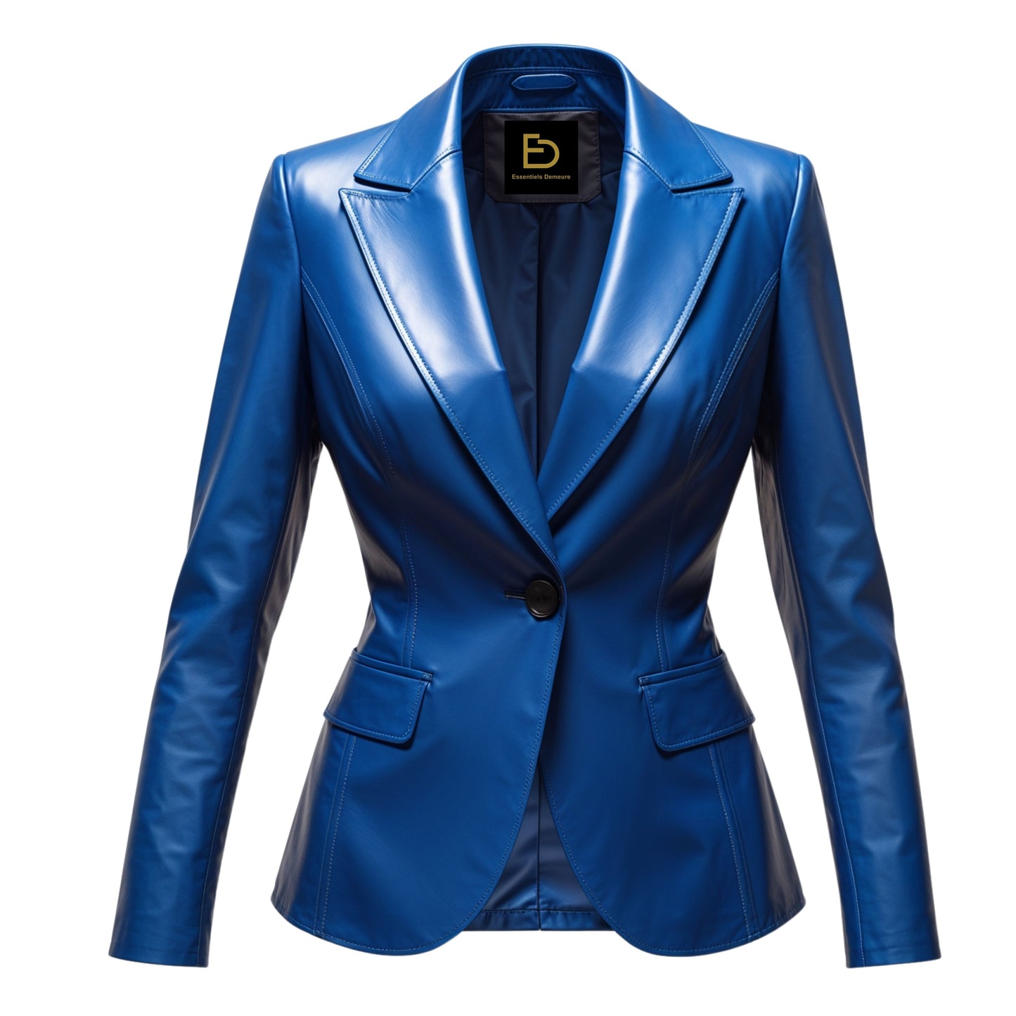 Royal Blue Real Leather Blazer Jacket: Tailored Slim Fit Office Style