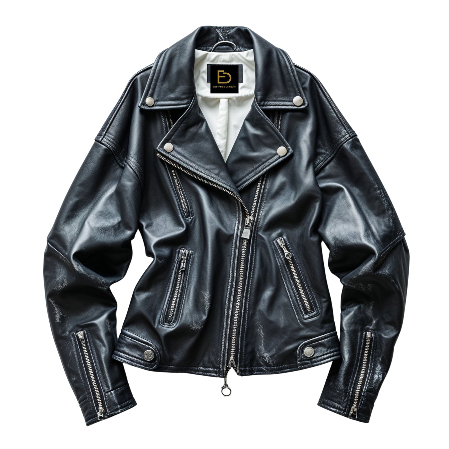Womens Black Real Leather Moto Jacket – Oversized Asymmetrical Biker Outerwear