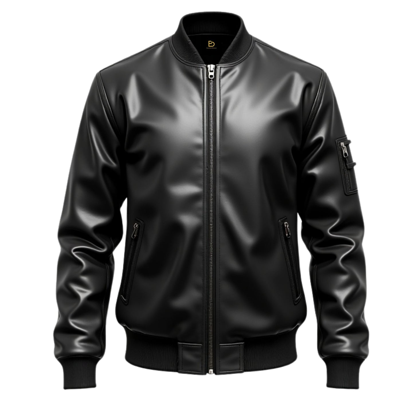 Men's Black Real Leather Bomber Jacket: Slim Fit, Zip Pockets, Ribbed Cuffs