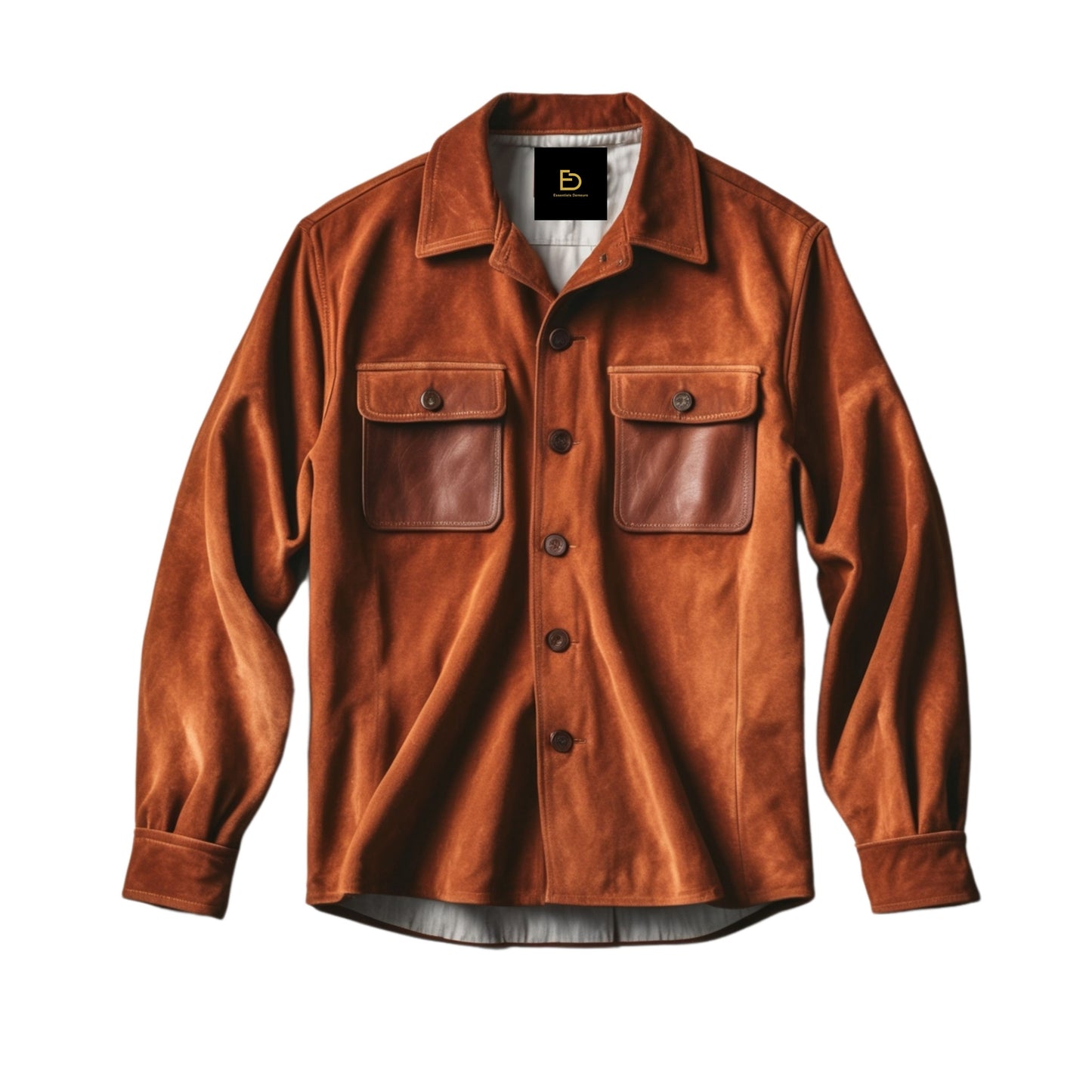 Men's Brown Suede Shirt Jacket with Leather Trimmed Pockets – Timeless Style Layering