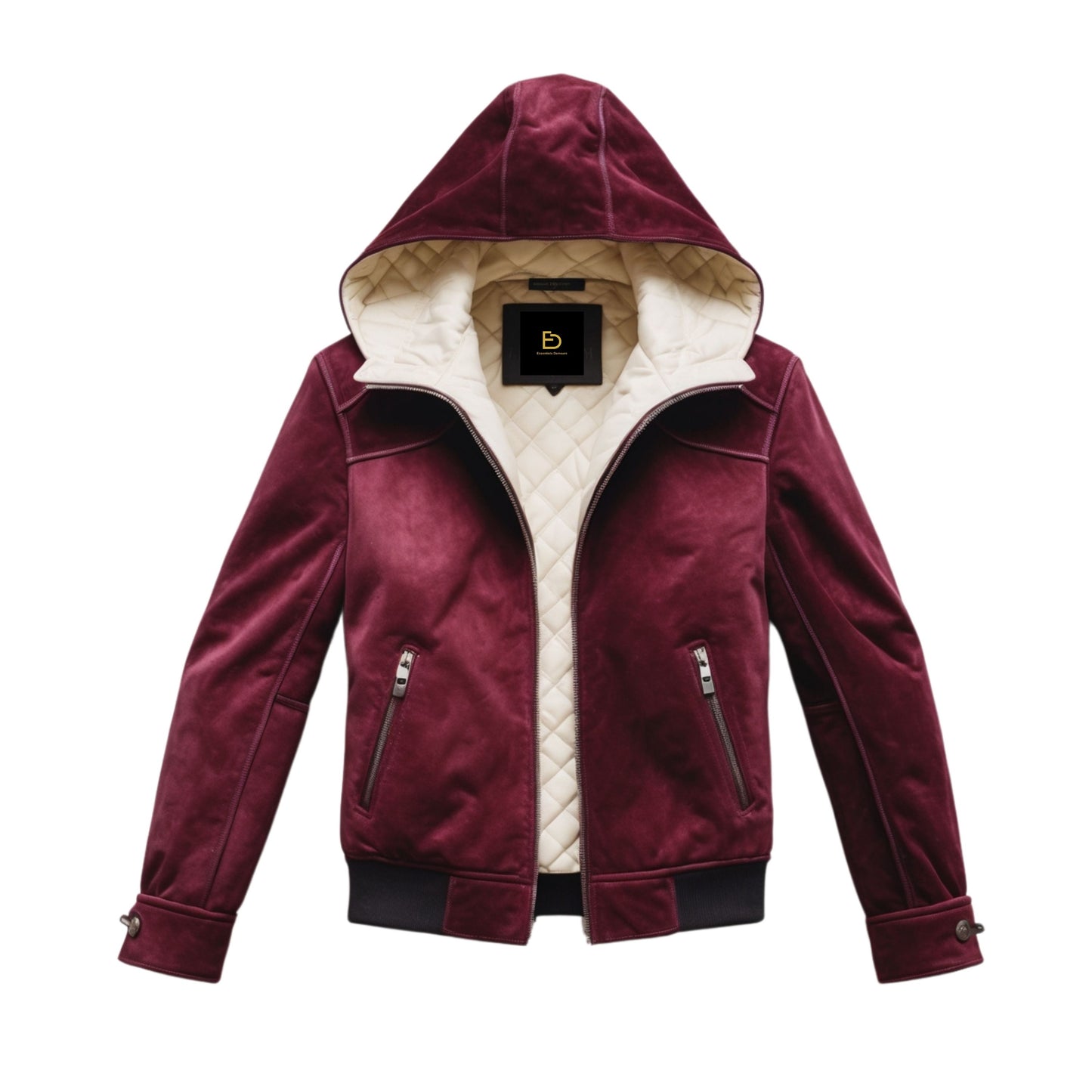 Stylish Burgundy Real Leather Jacket Hood Quilted Interior Modern Comfortable Outerwear Casual Winter Wear
