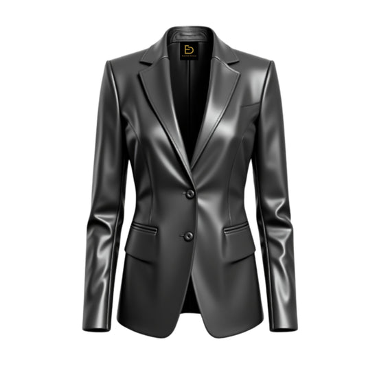 Black Lambskin Leather Blazer Jacket: Slim Fit, Single Breasted, Notched Lapel