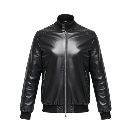 Men's Real Leather Bomber Jacket: Vintage Inspired Ribbed Casual Wear