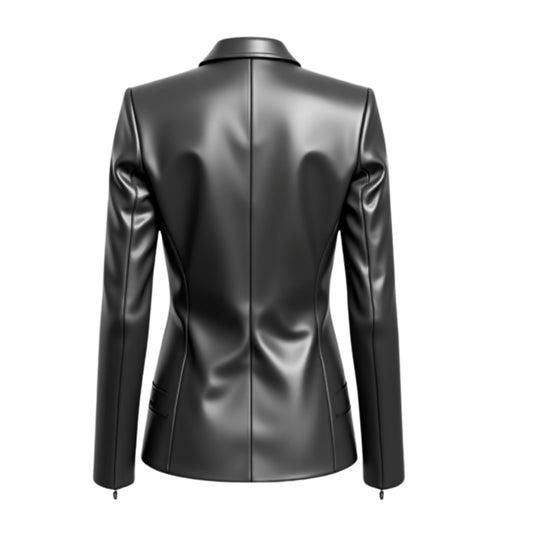 Black Lambskin Leather Blazer Jacket: Slim Fit, Single Breasted, Notched Lapel