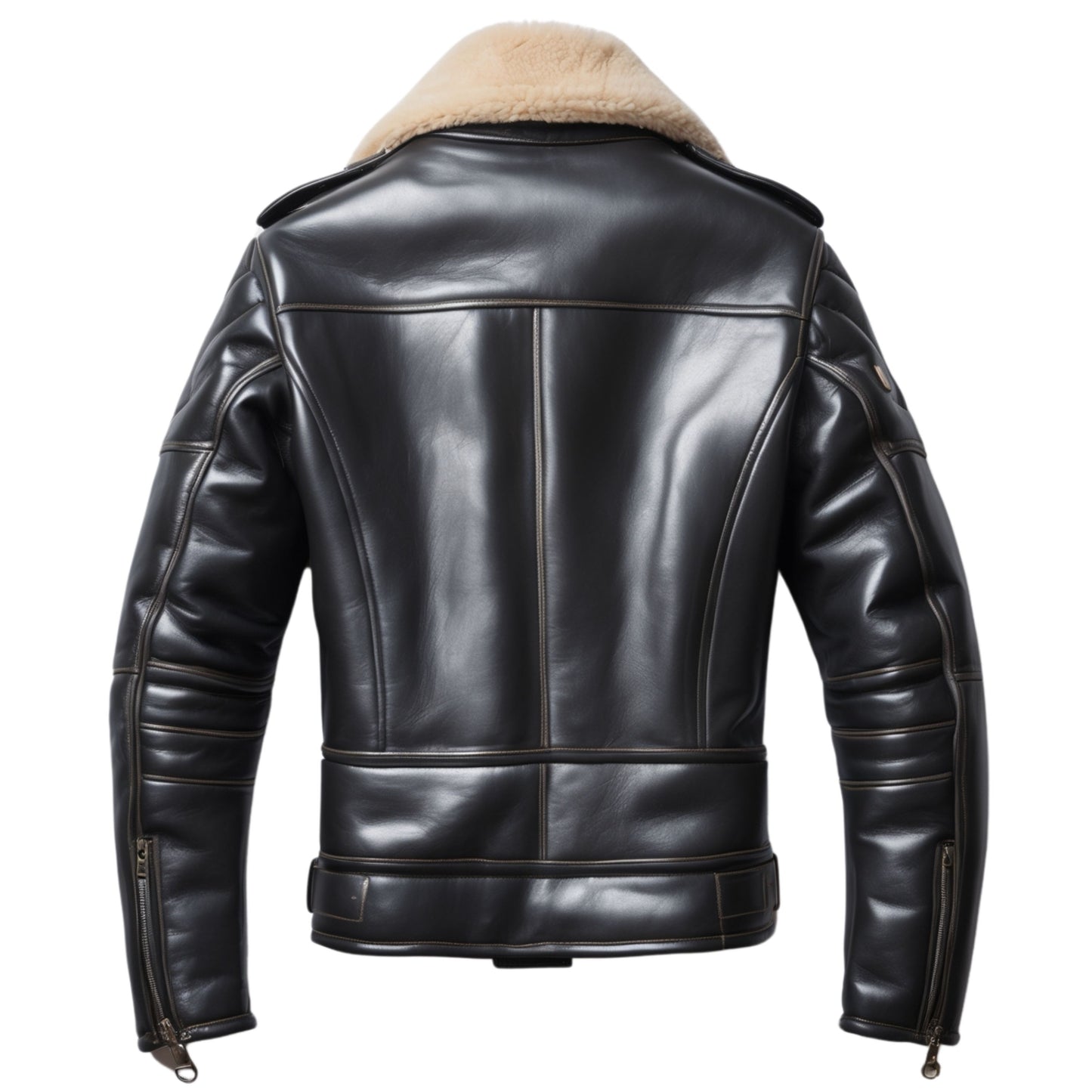 Men's Black Real Leather Biker Jacket with Faux Shearling Collar for Winter Motorcycle Riding