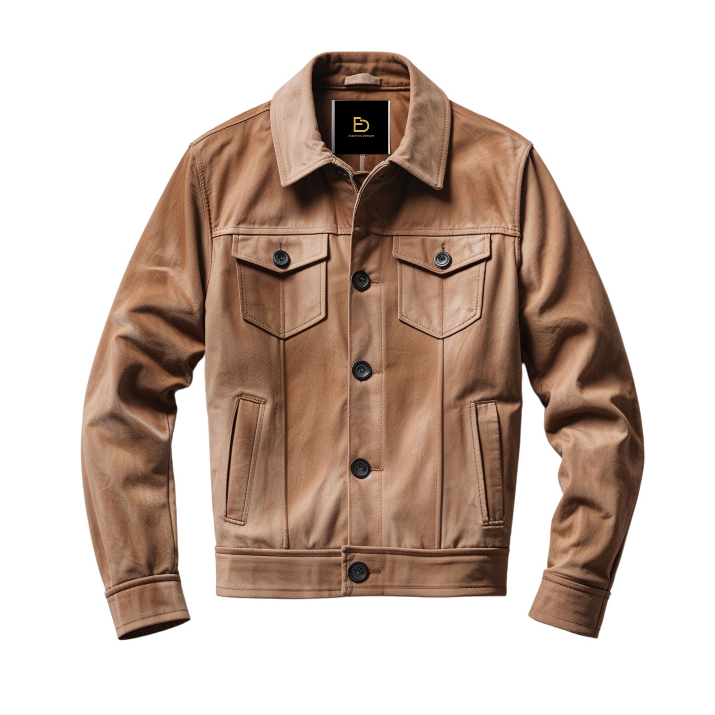 Tan Suede Trucker Jacket: Genuine Leather, Button Front, Classic Fit Menswear
