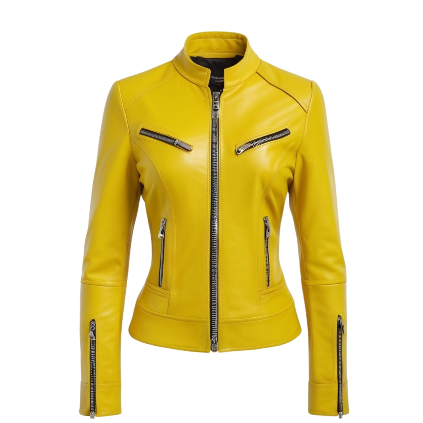 Womens Yellow Real Leather Moto Jacket – Slim Fit Biker Outerwear