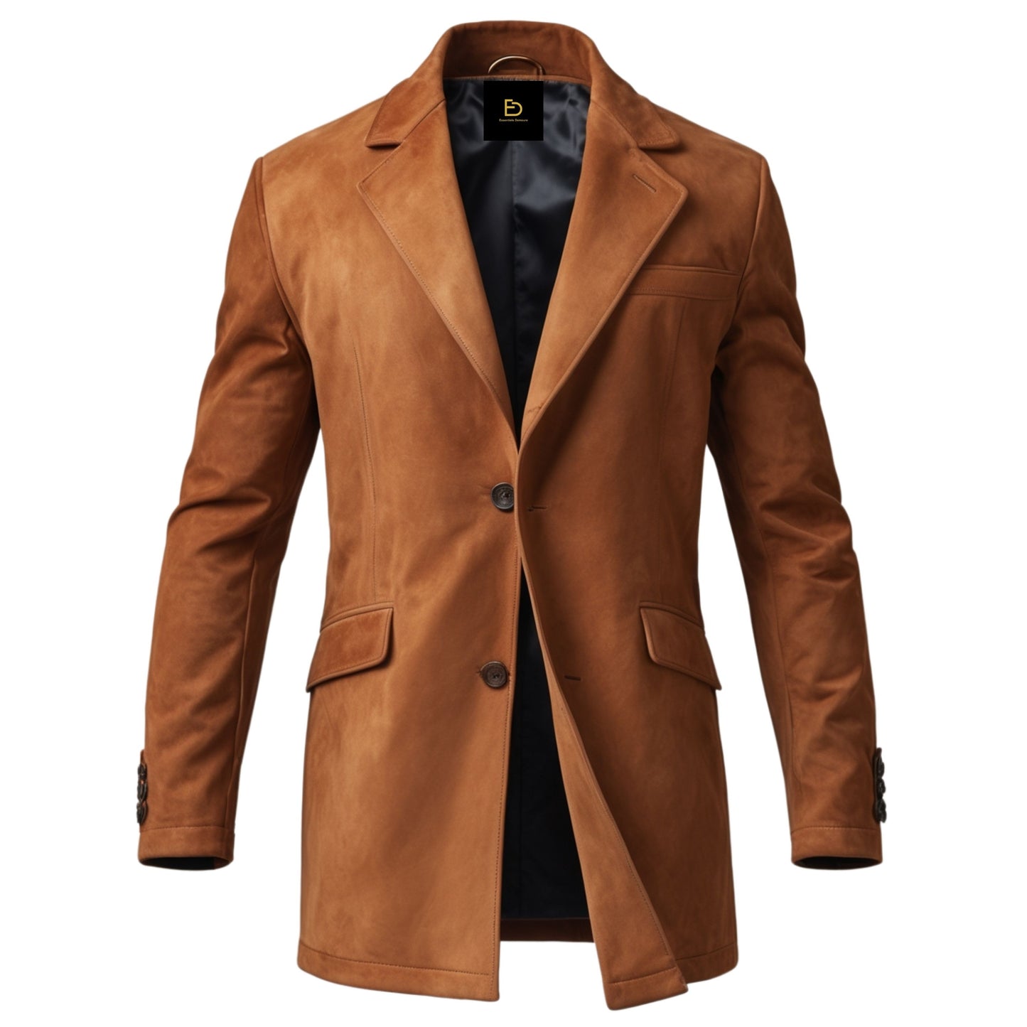 Men's Tan Leather Blazer: Two-Button Closure, Classic Fit Outerwear