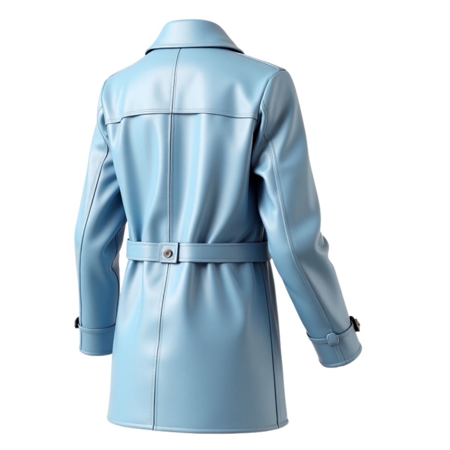 Light Blue Lambskin Leather Trench Coat: Double Breasted Belted Slim Fit