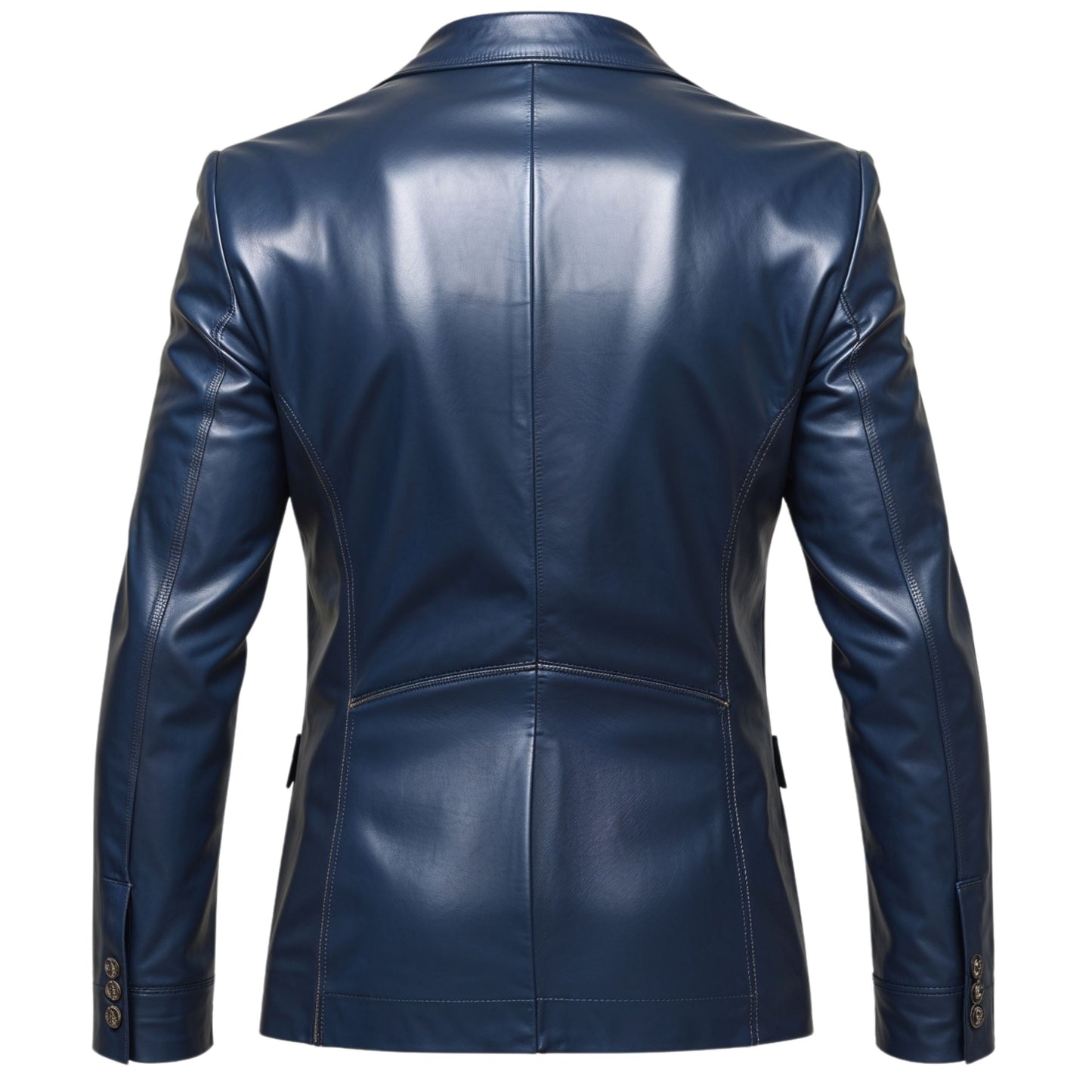 Men's Navy Blue Leather Double Breasted Blazer – Modern Tailored Fit Notch Lapel