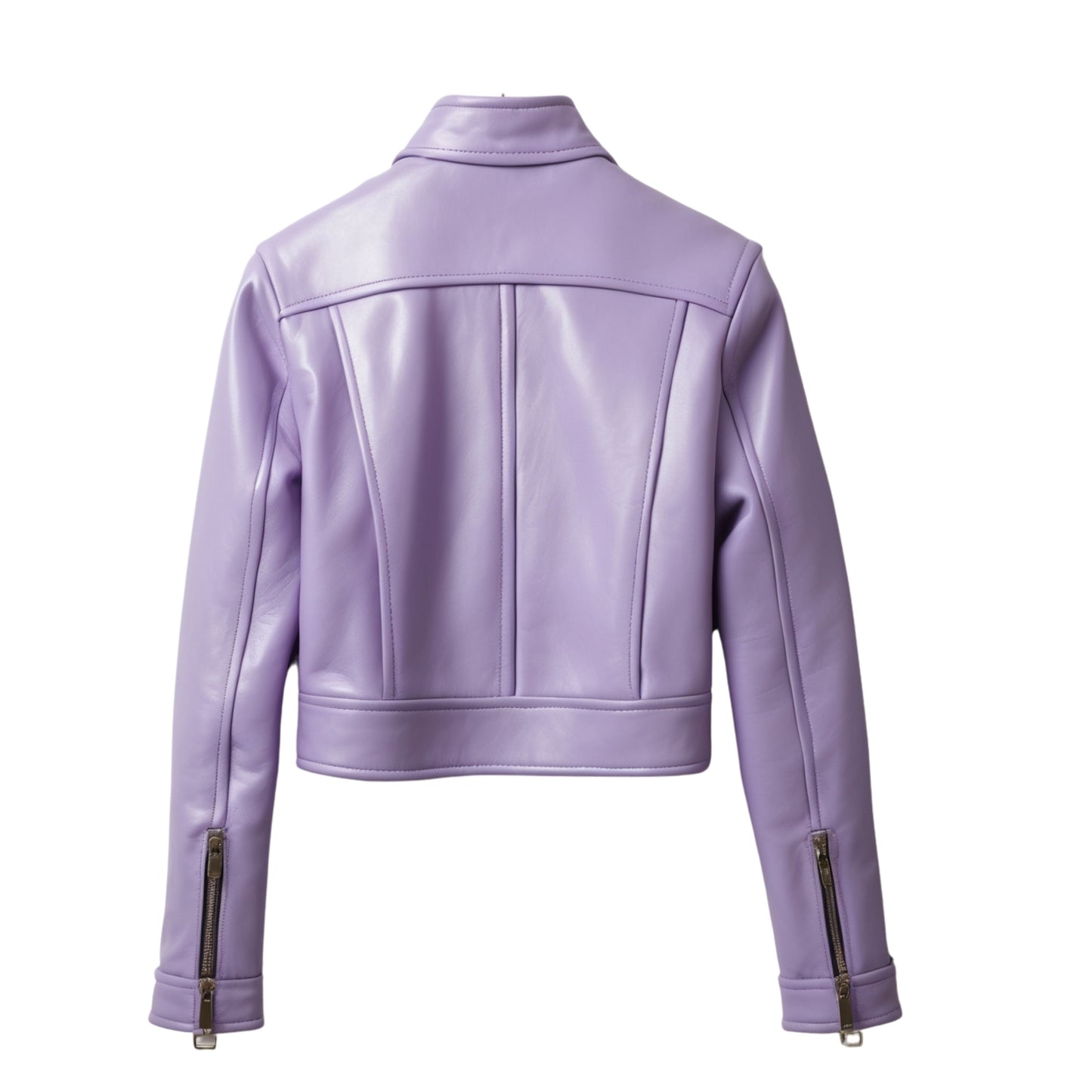 Real Leather Cropped Moto Jacket: Lavender Purple, Zip Pockets, Slim Fit Coat