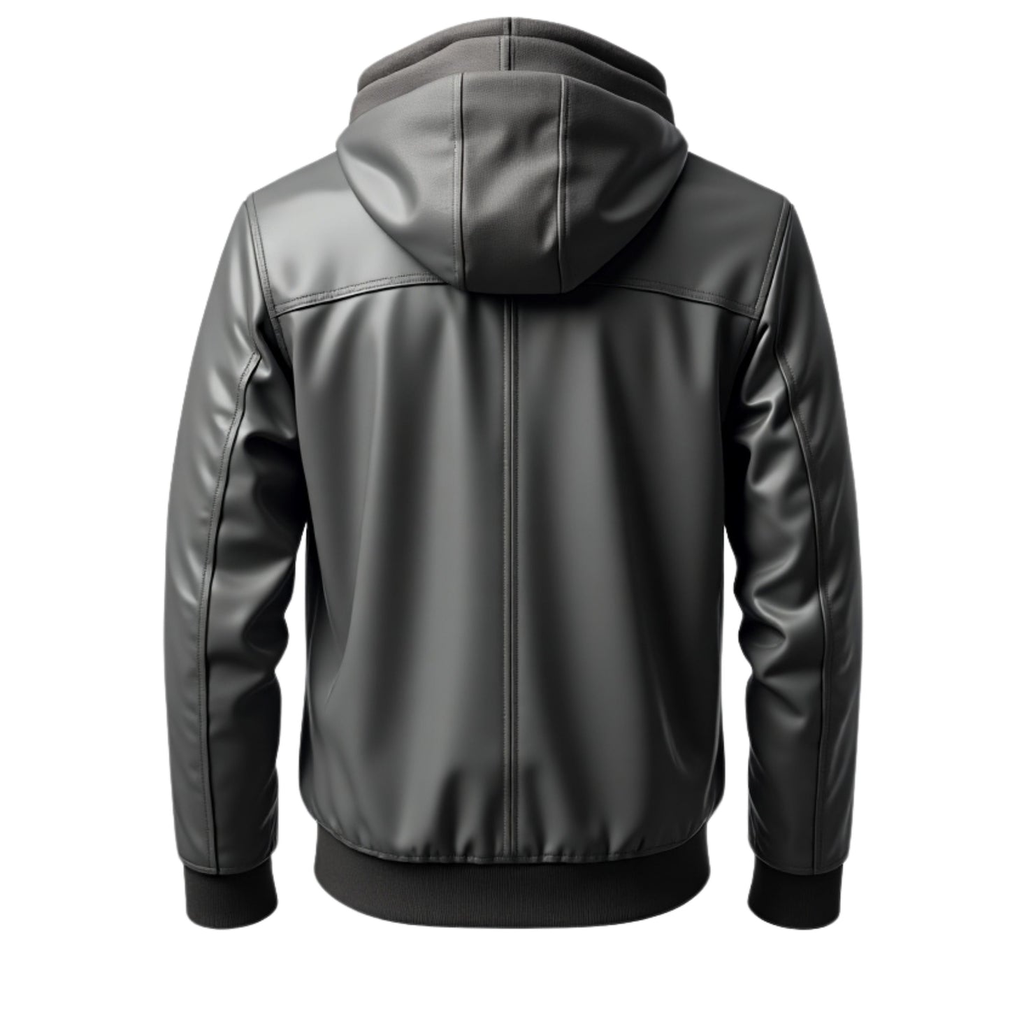 Men's Black Leather Bomber Jacket: Minimalist Design, Ribbed Cuffs, Zipper Pockets