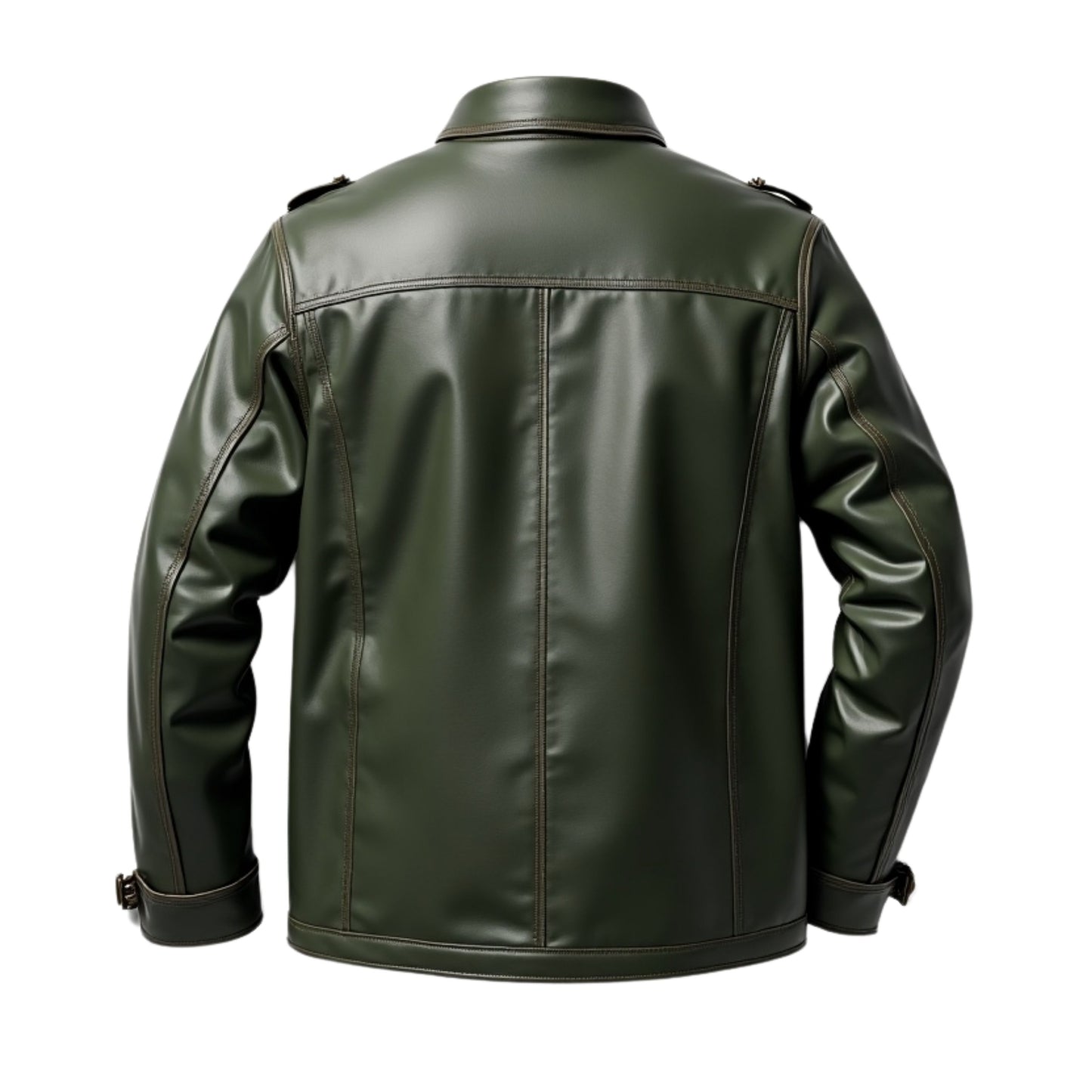 Men's Dark Green Real Leather Field Jacket with Multi Pockets & Epaulet Shoulders