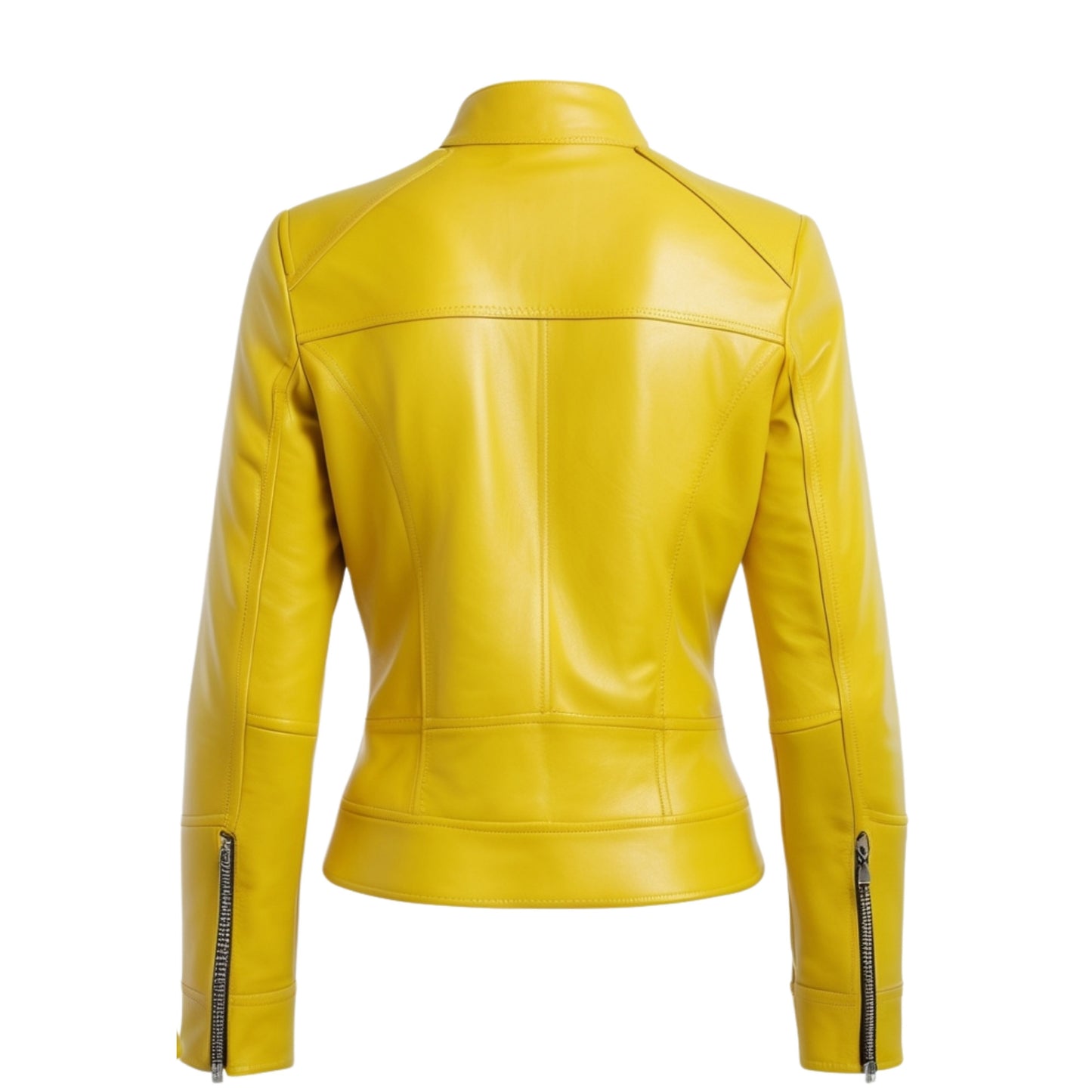 Womens Yellow Real Leather Moto Jacket – Slim Fit Biker Outerwear