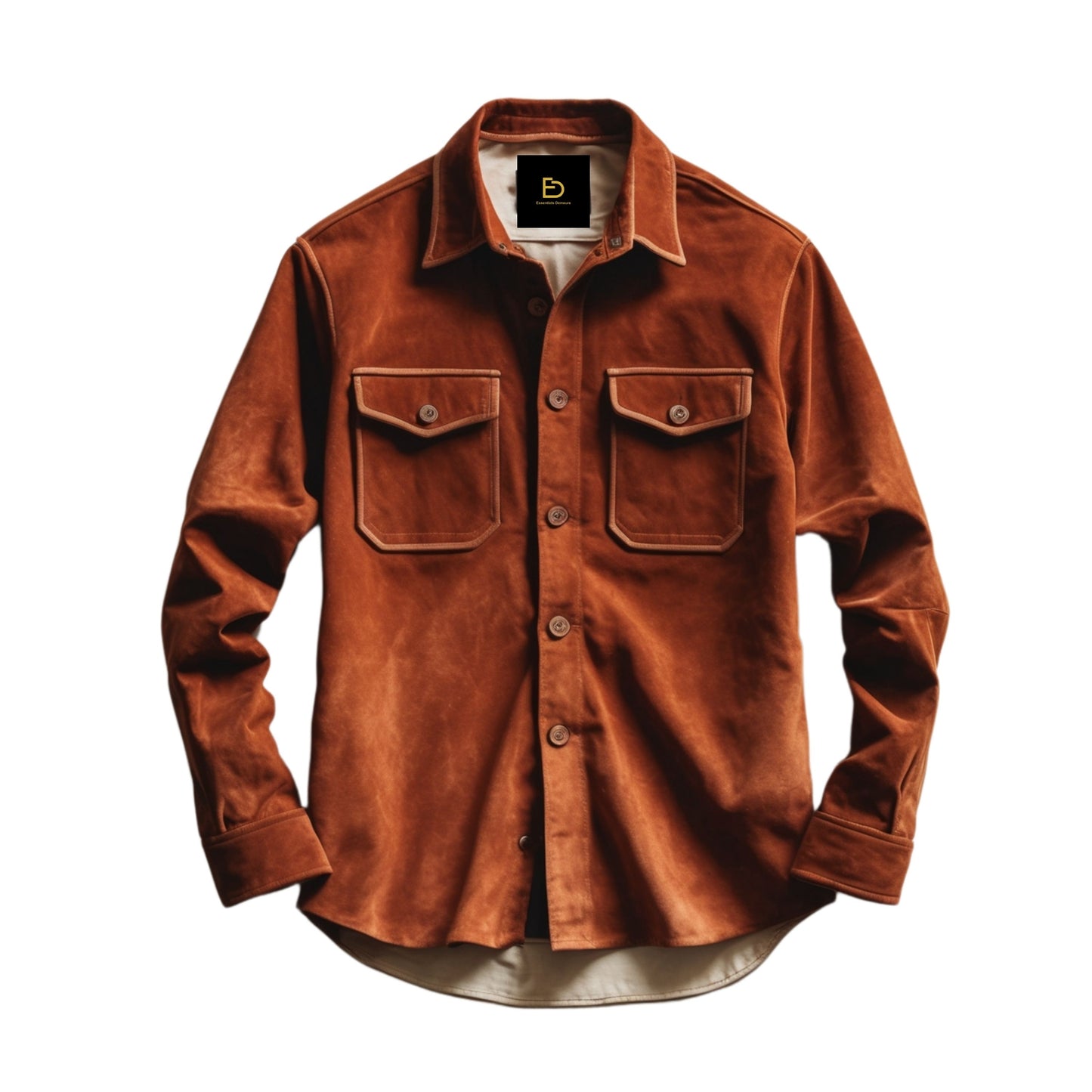 Men's Brown Suede Shirt Jacket: Tailored Fit, Button Front, Chest Pockets