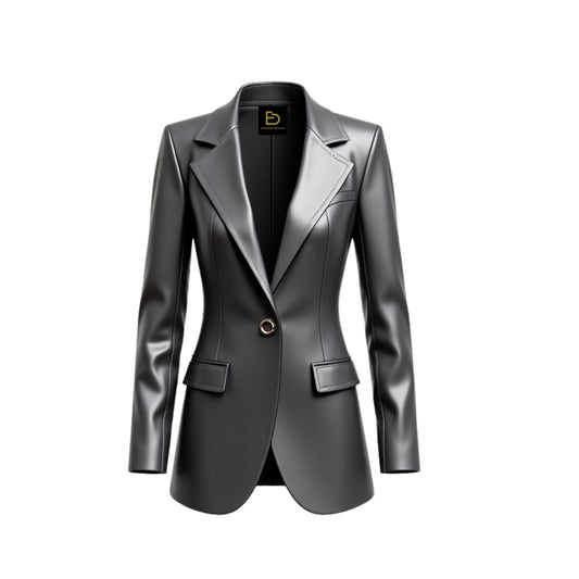 Women's Genuine Lambskin Leather Blazer: Charcoal Gray, Slim Fit, Peak Lapel