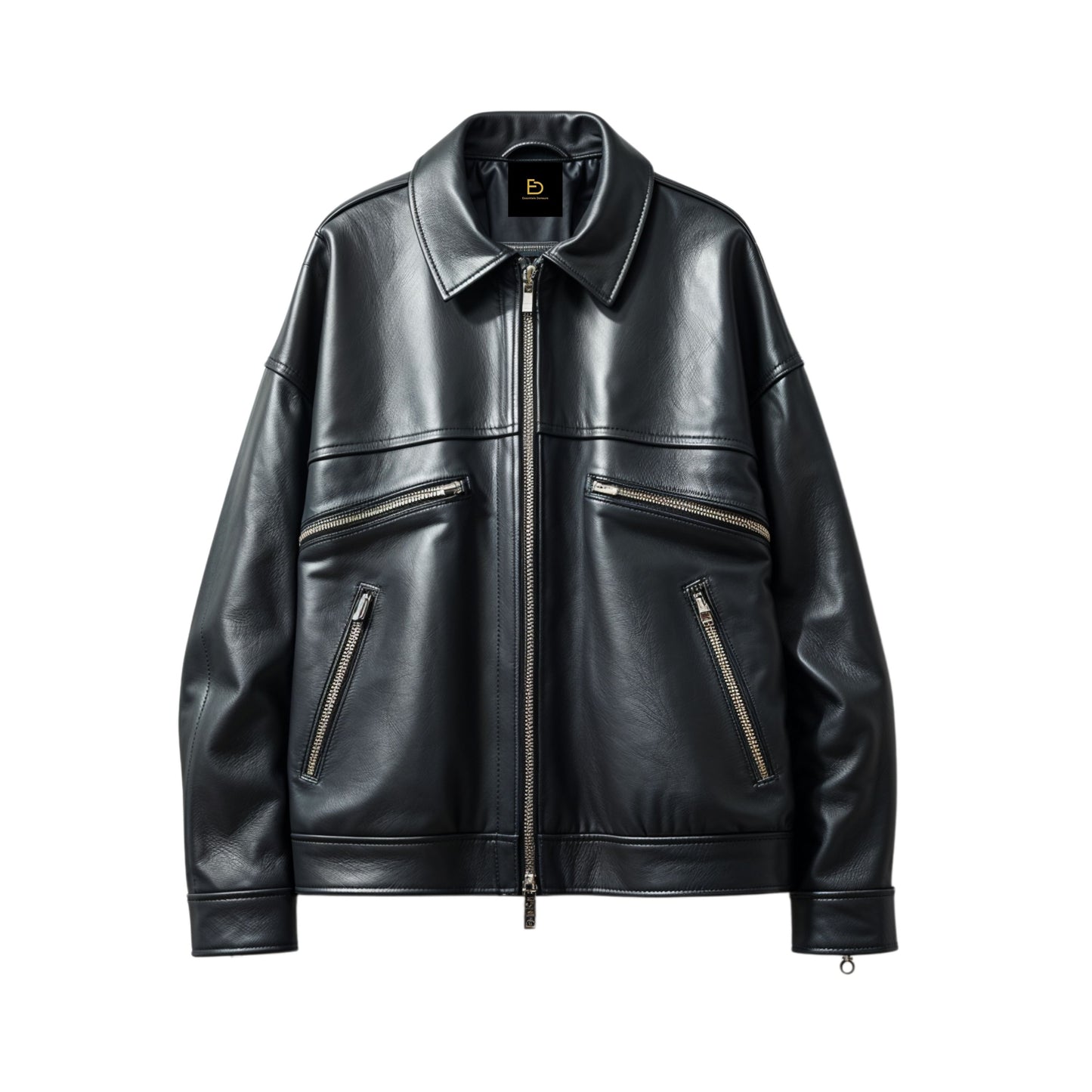 Men Black Leather Jacket Modern Zippered Pockets Zipper Closure Stylish Outerwear Casual Formal Occasions