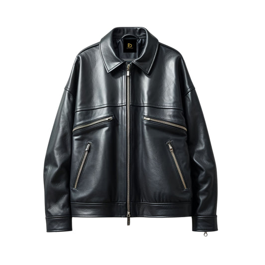 Men Black Leather Jacket Modern Zippered Pockets Zipper Closure Stylish Outerwear Casual Formal Occasions