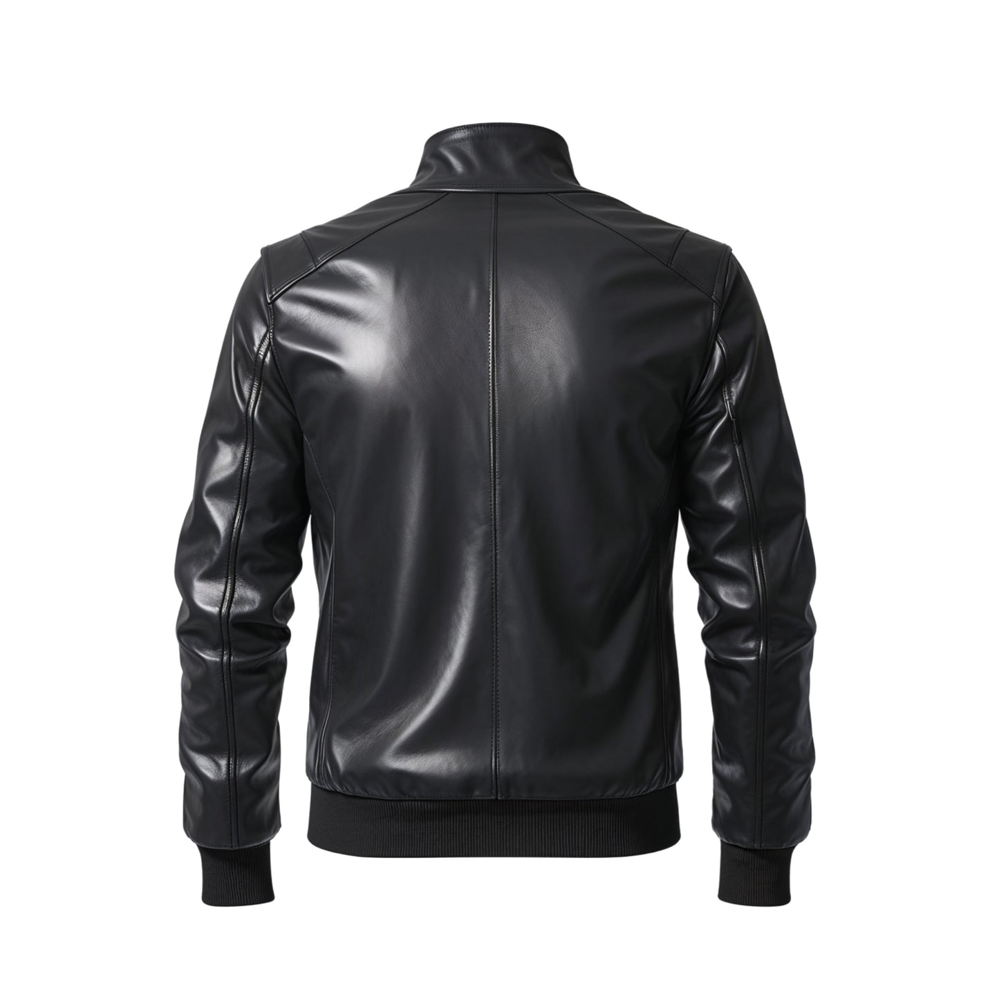 Men's Black Real Leather Bomber Jacket: Modern Fit, Zip Closure, Ribbed Cuffs