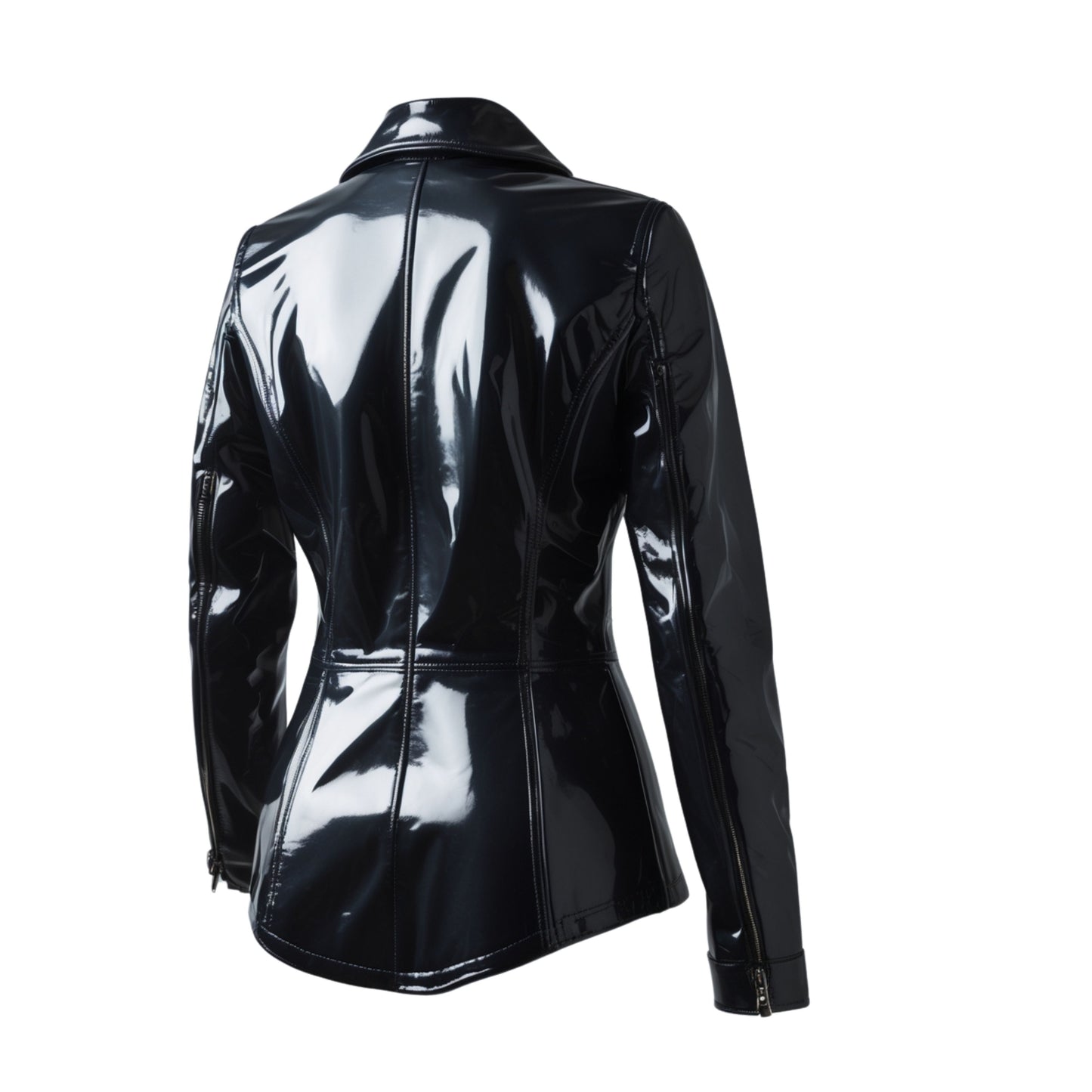 Womens Genuine Leather Patent Finish Blazer Jacket Black Glossy Tailored Statement Outerwear with Pockets