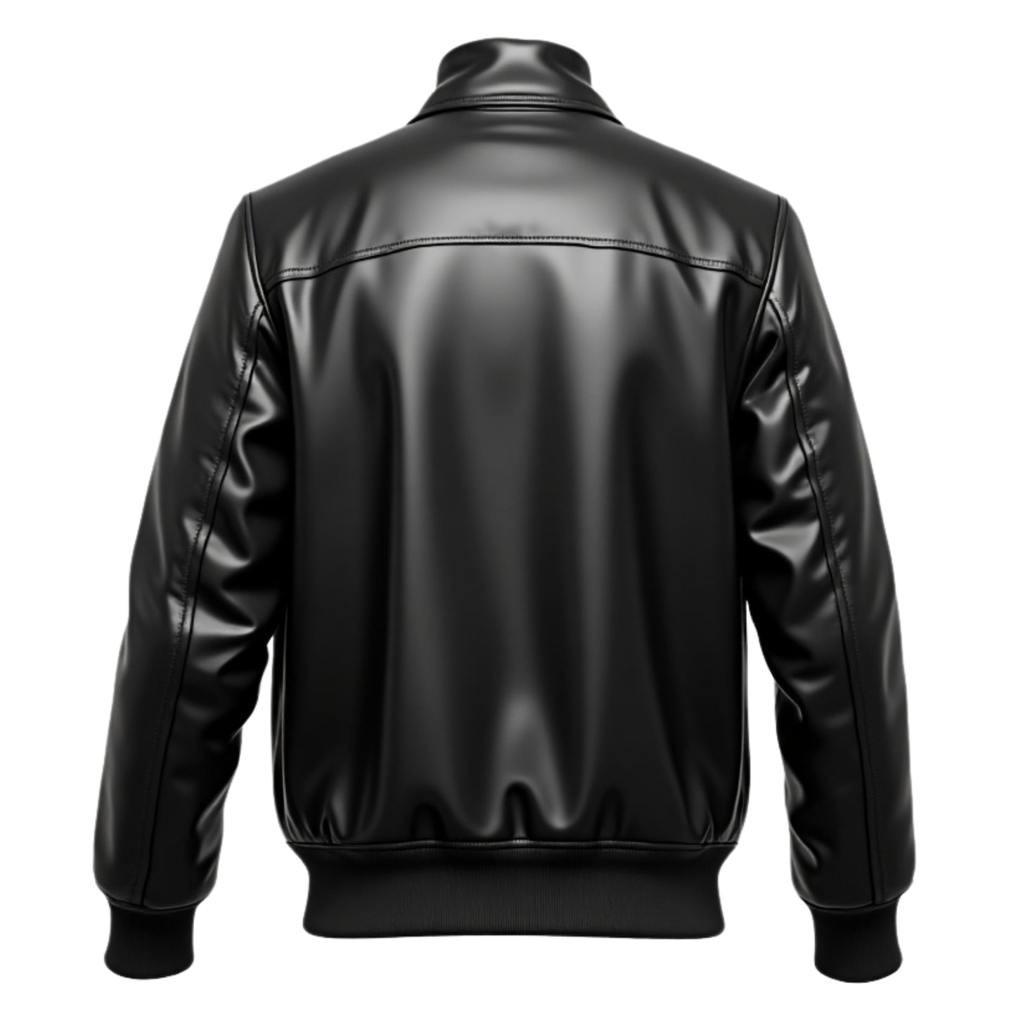 Men's Black Leather Bomber Jacket: Minimalist Design, Ribbed Cuffs, Zipper Pockets