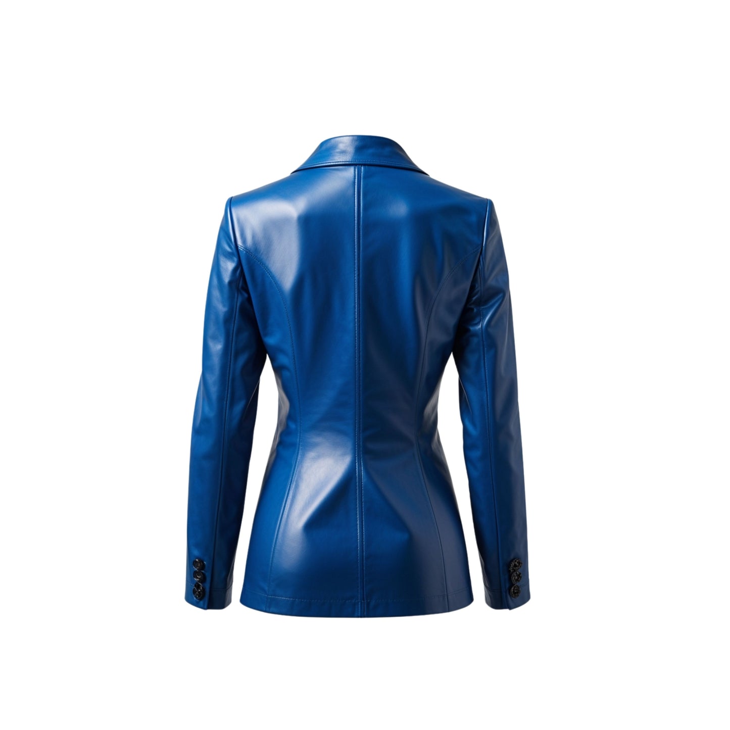 Royal Blue Real Leather Blazer Jacket: Notched Lapel, Slim Fit Office Style