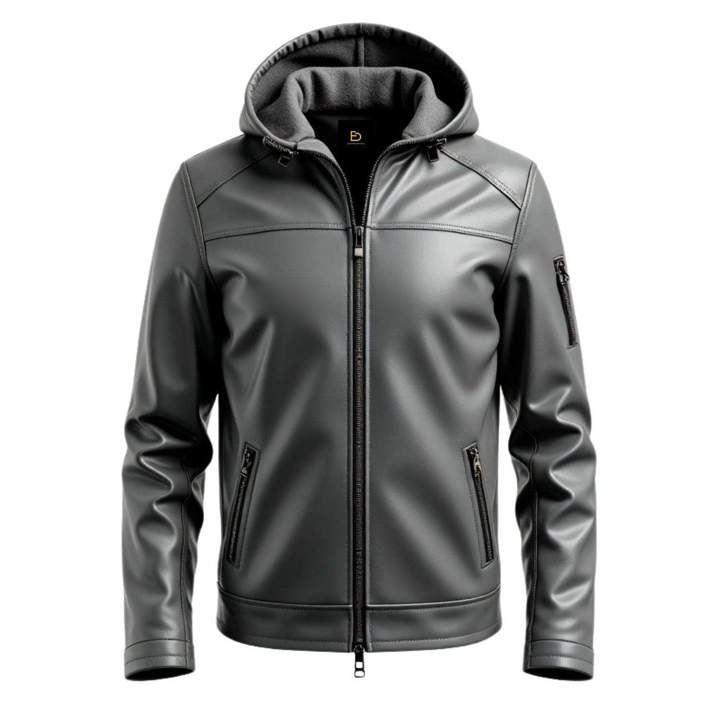 Men's Black Real Leather Hooded Bomber Jacket – Modern Street Style, Zipper Pockets