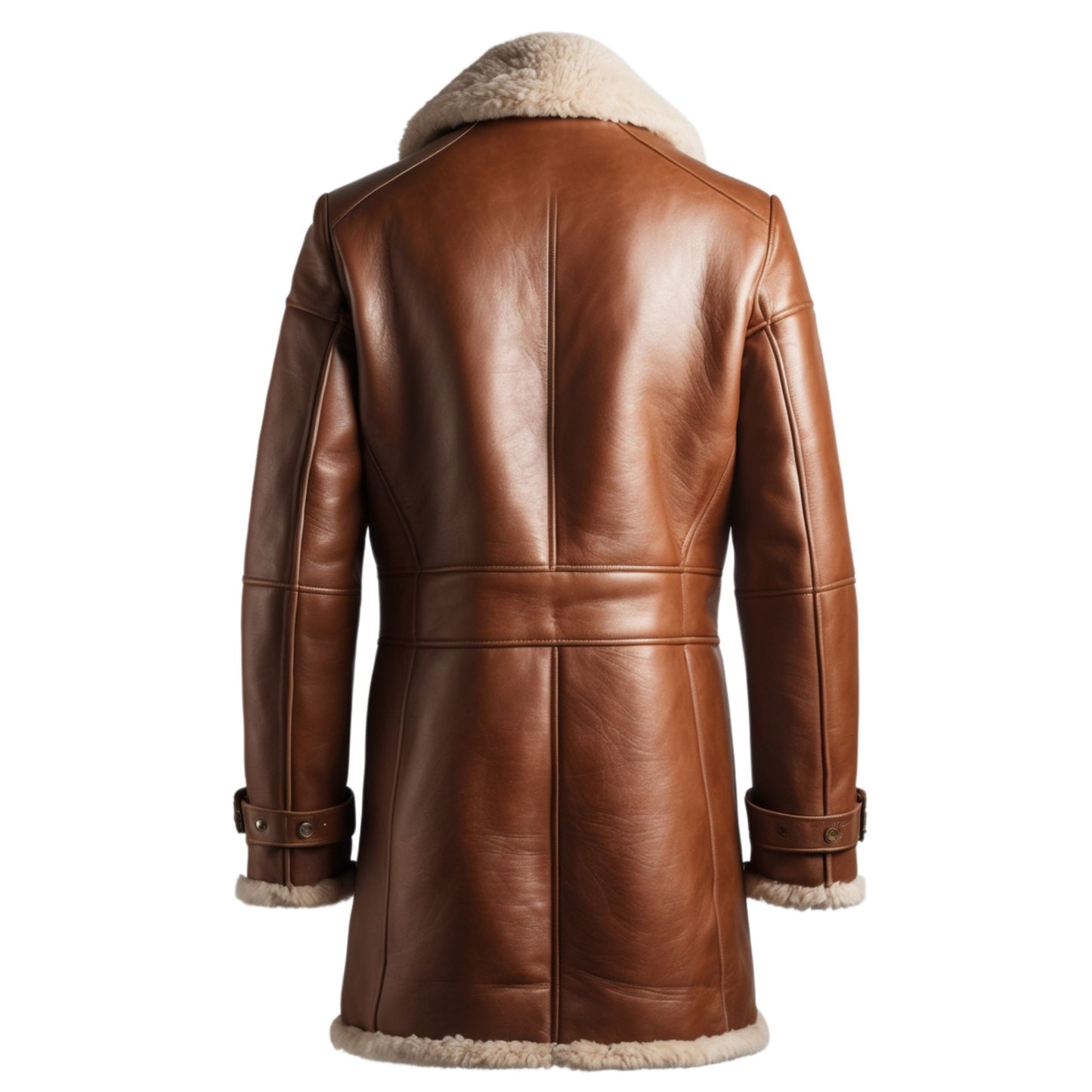 Men's Brown Leather Shearling Coat: Classic Long Winter Warmth Style