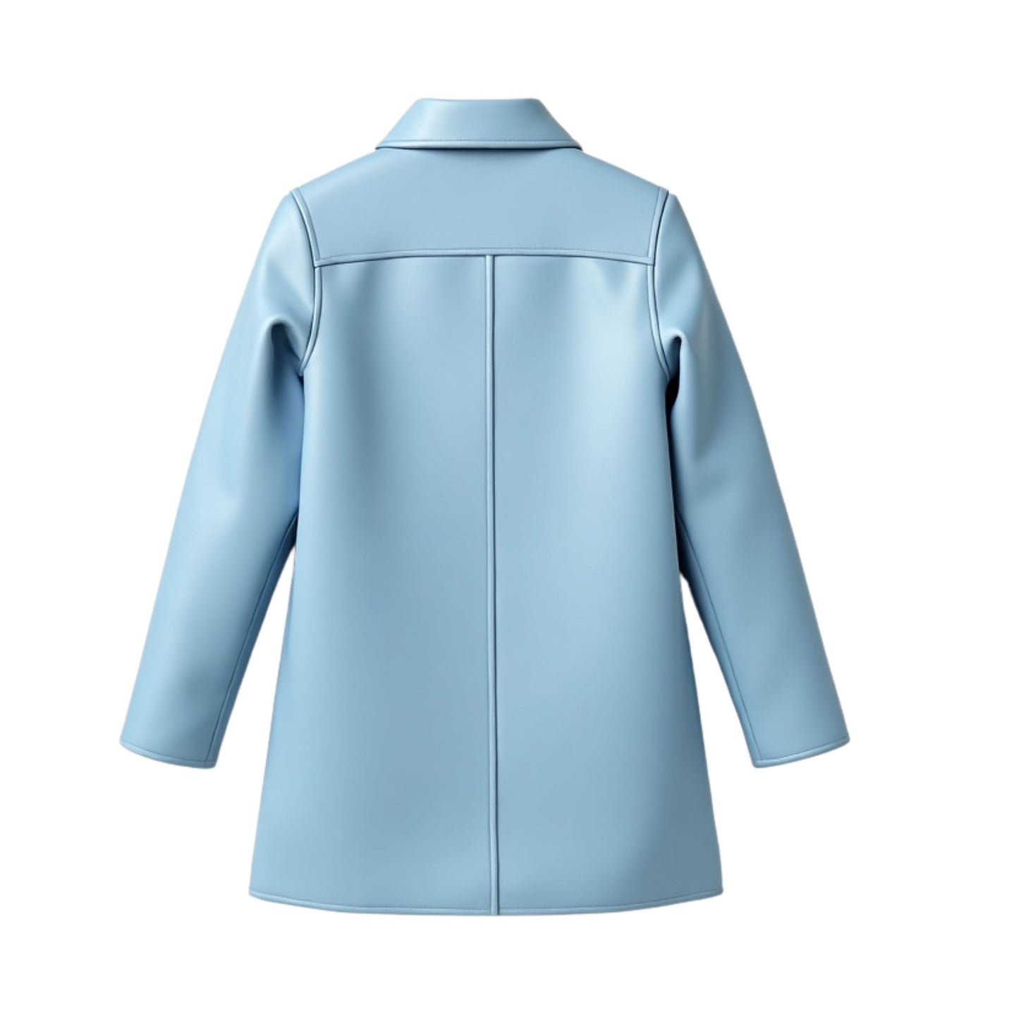 Light Blue Lambskin Leather Longline Coat – Casual Lapel Jacket