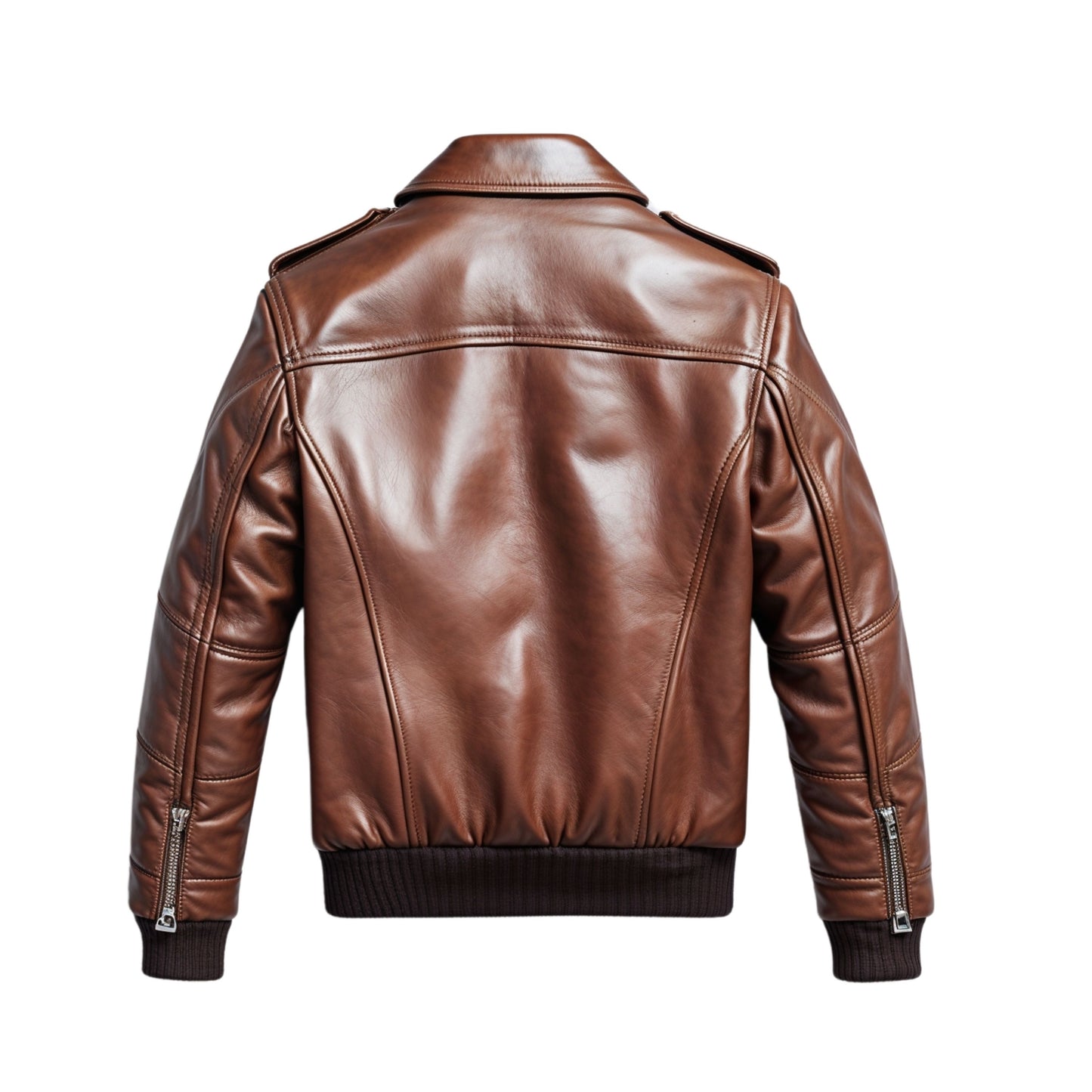 Men's Brown Quilted Real Leather Bomber Jacket – Ribbed Cuffs, Zipper Closure
