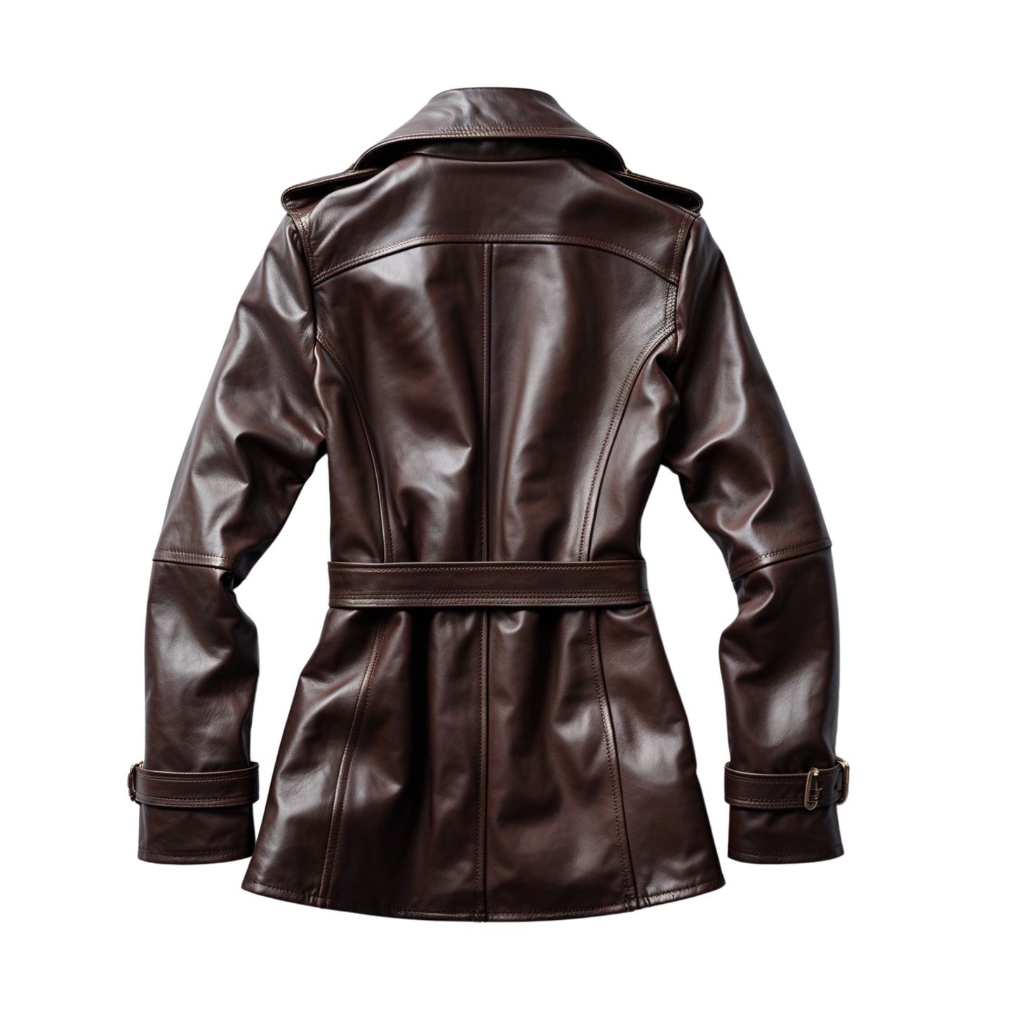Women's Dark Brown Leather Double Breasted Peacoat Jacket – Military Style Outerwear