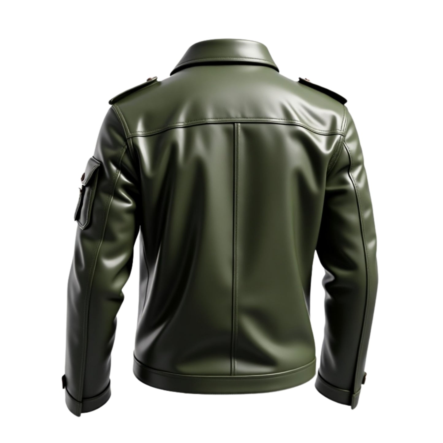 Men's Green Leather Utility Jacket: Multi-Pocket Classic Button-Front Outdoor Fashion