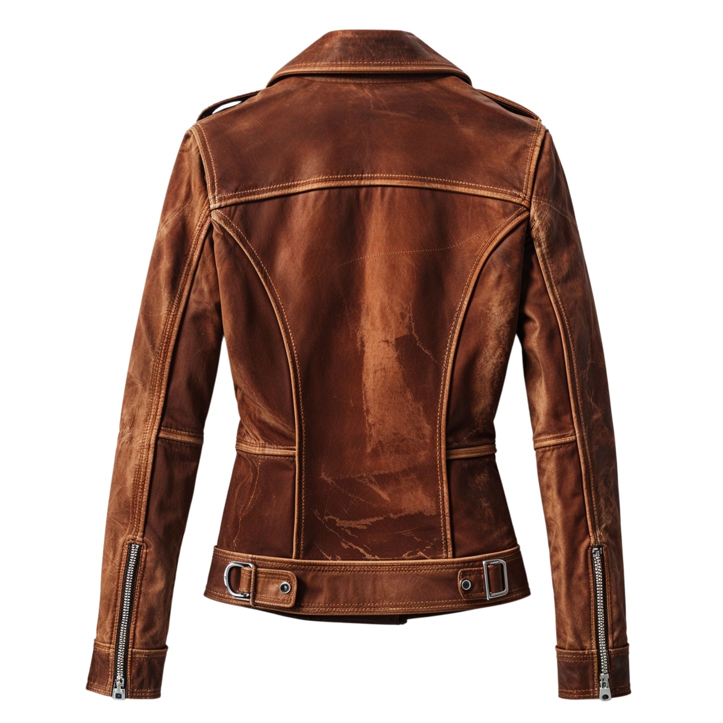 Womens Cognac Brown Leather Biker Jacket – Slim Fit Asymmetrical Zip Moto Outerwear