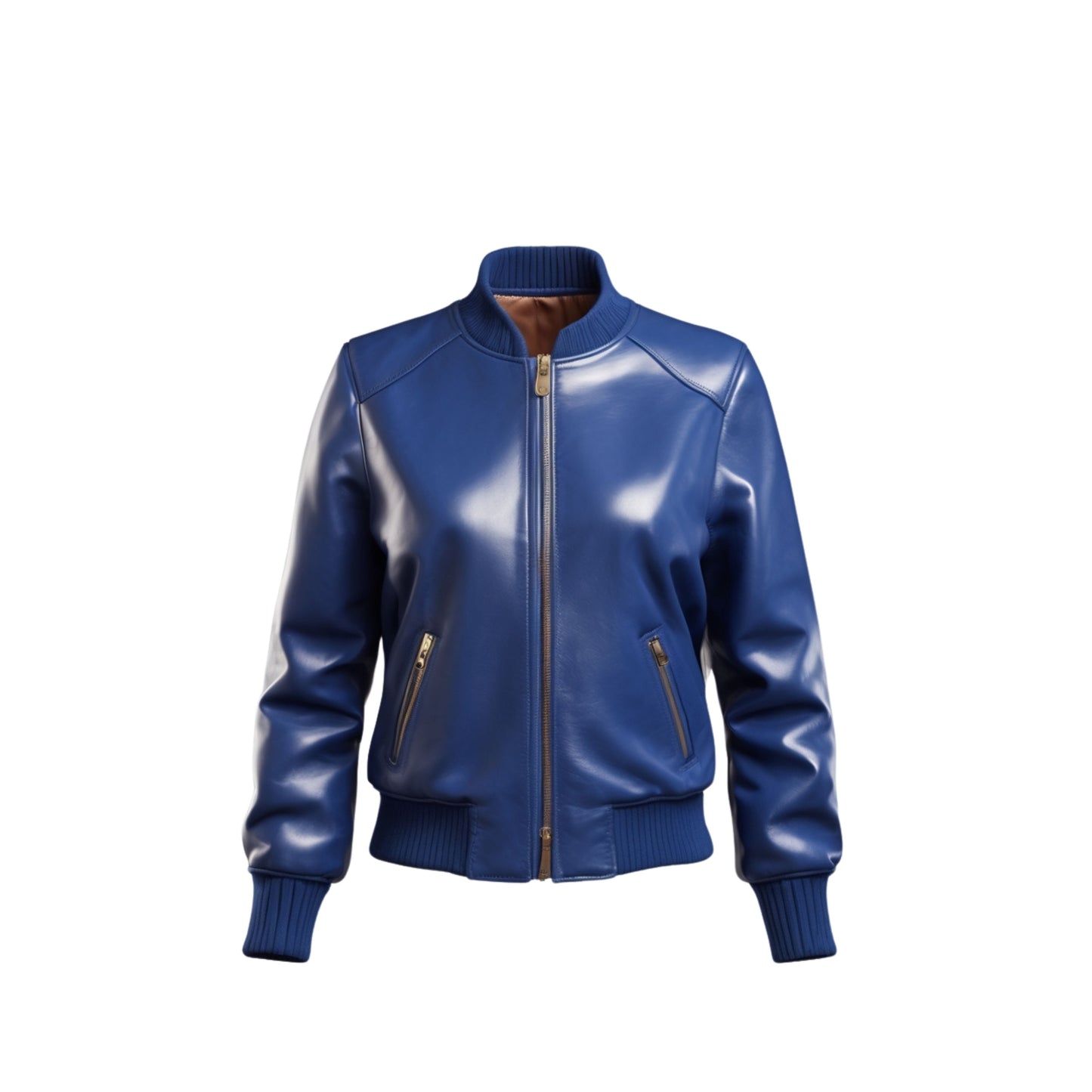 Royal Blue Leather Bomber Jacket: Varsity Ribbed Collar, Cuffs, Hem – Streetwear Fashion