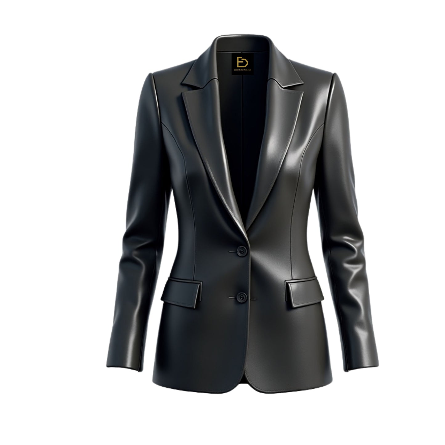 Black Lambskin Leather Blazer Jacket: Peak Lapel, Slim Fit, Business Casual