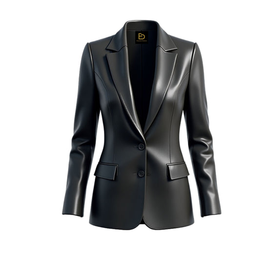 Black Lambskin Leather Blazer Jacket: Peak Lapel, Slim Fit, Business Casual
