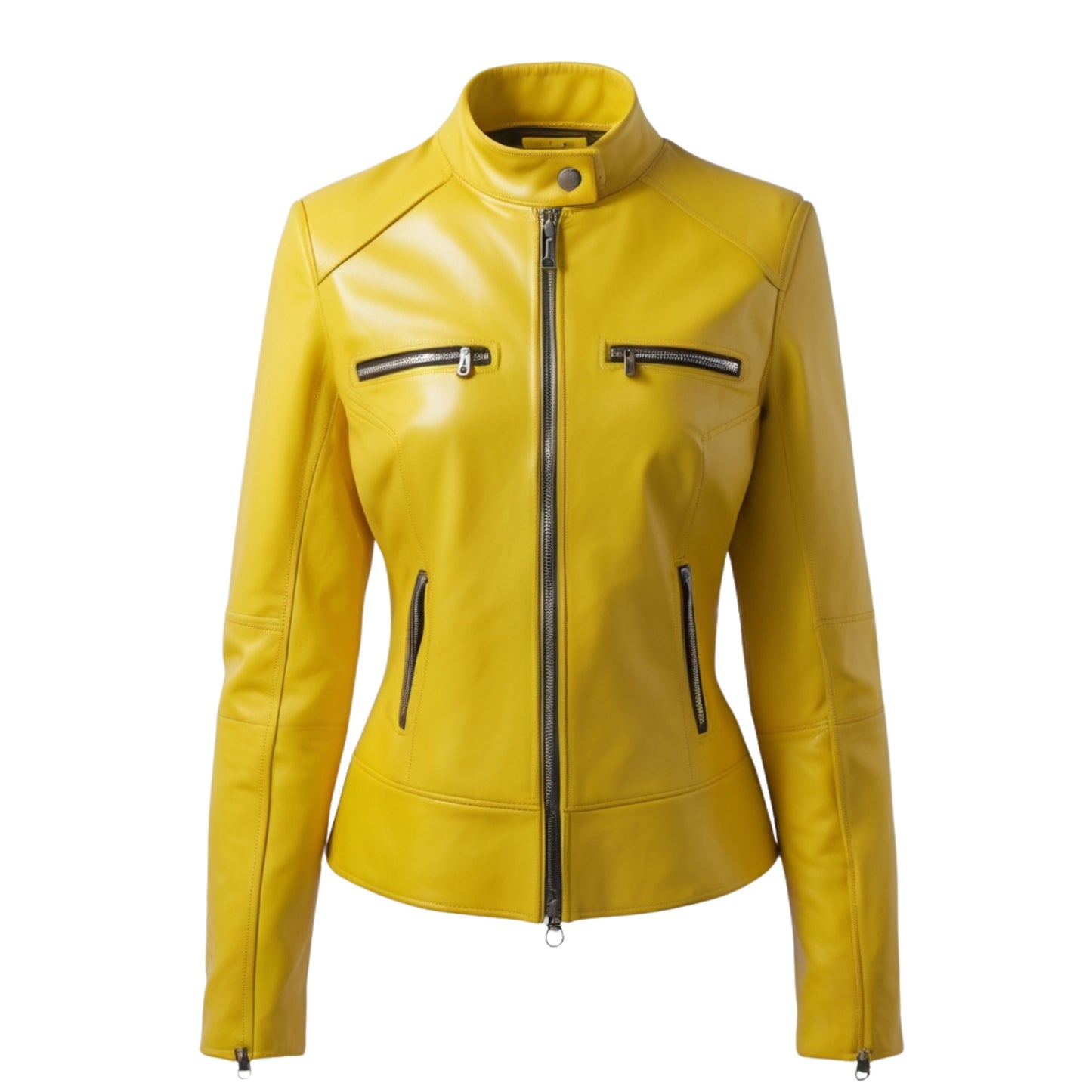 Womens Yellow Real Leather Biker Jacket – Slim Fit Moto Outerwear