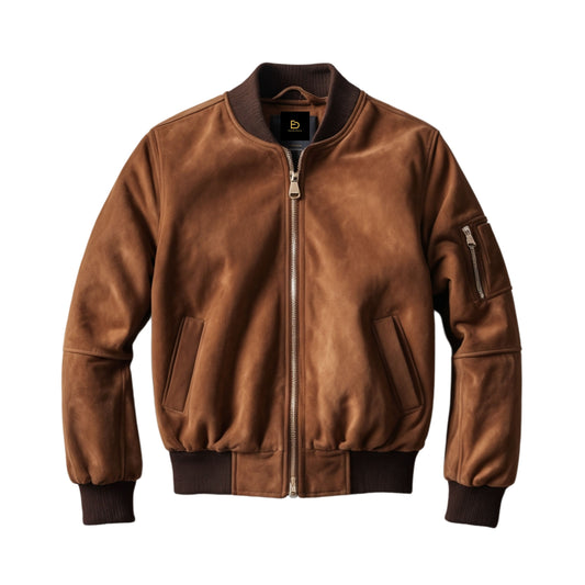 Classic Bomber Leather Jacket Ribbed Collar Cuffs Timeless Casual Outerwear All Seasons Everyday Style