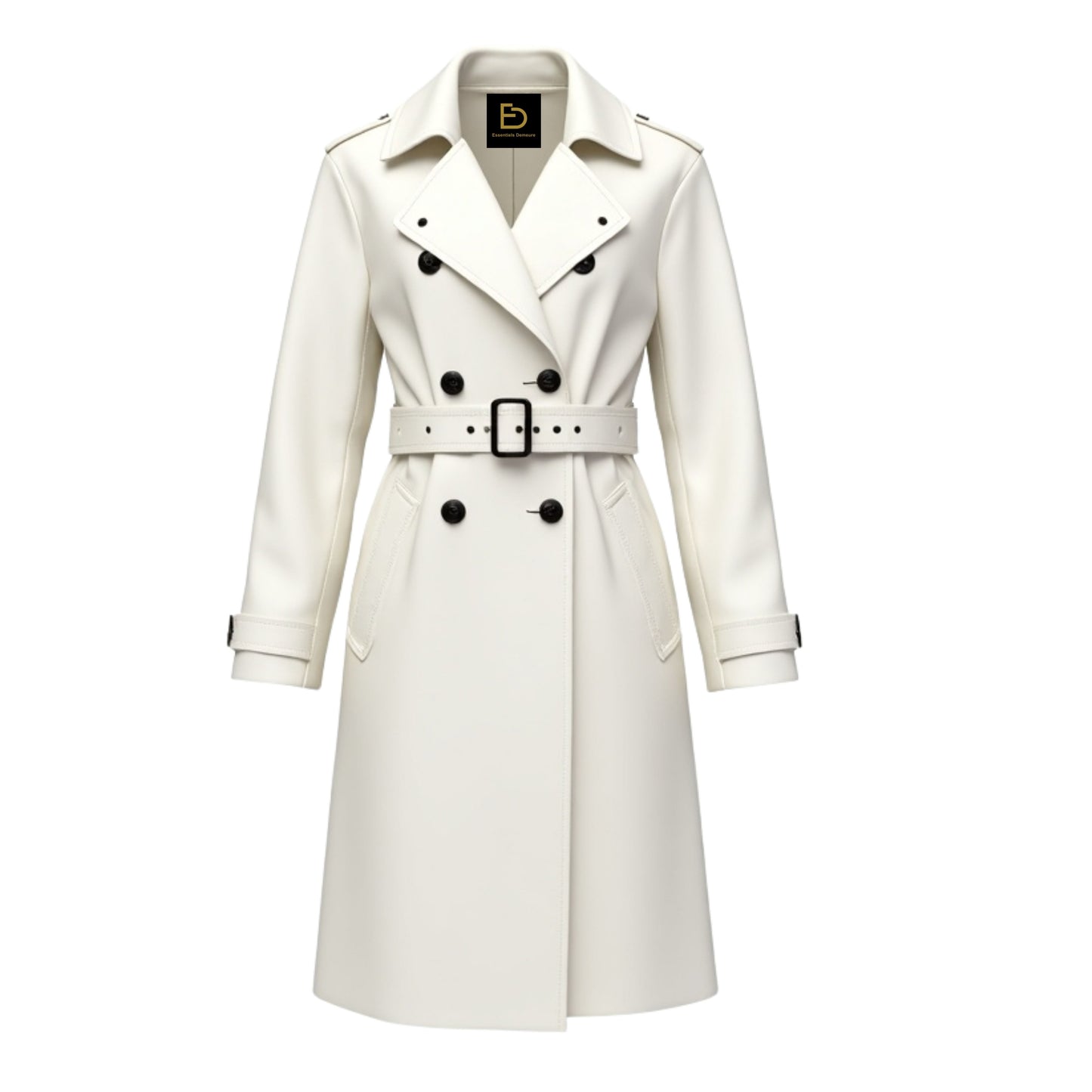 Women's White Lambskin Leather Double Breasted Trench Coat – Belted Overcoat