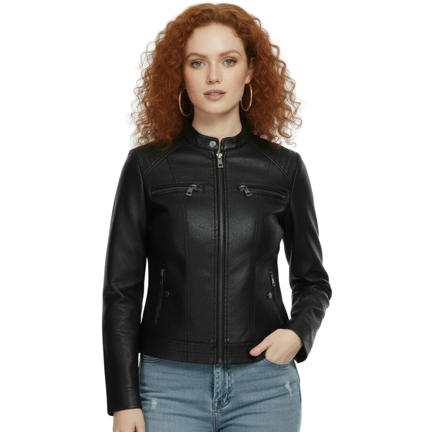 Women's Black Sheepskin Leather Biker Jacket - Quilted Moto Streetwear