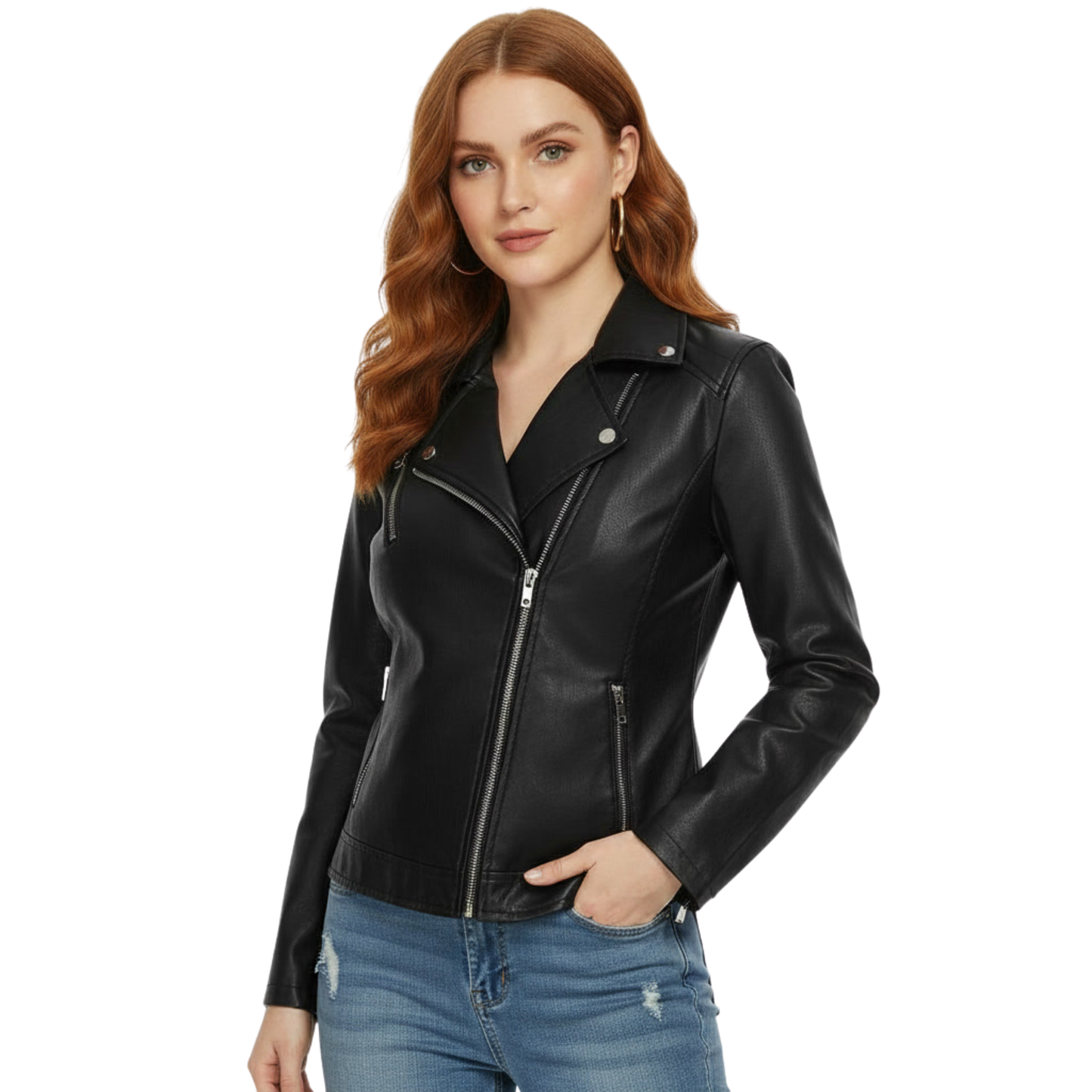 Women's Real Leather Biker Jacket: Black Moto Style, Slim Fit