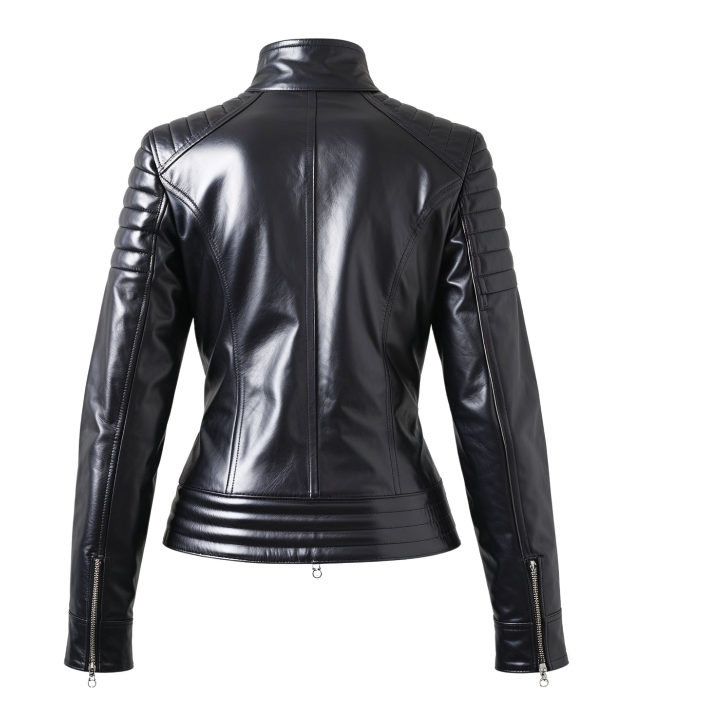 Women's Black Real Leather Quilted Shoulder Biker Jacket – Slim Fit Stand Collar Coat