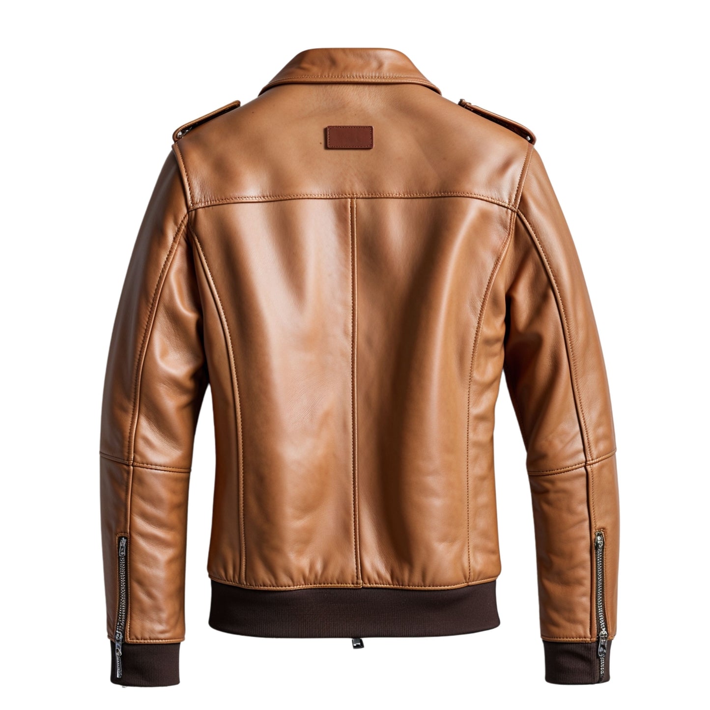 Men's Tan Brown Real Leather Bomber Jacket – Zip Closure Streetwear Outerwear