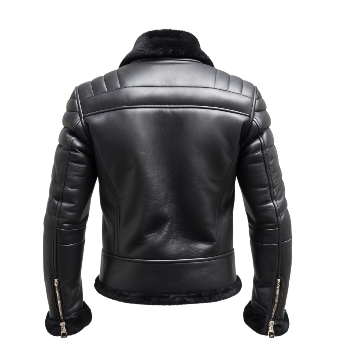Men's Black Real Leather Biker Jacket with Shearling Collar – Slim Fit Motorcycle Style