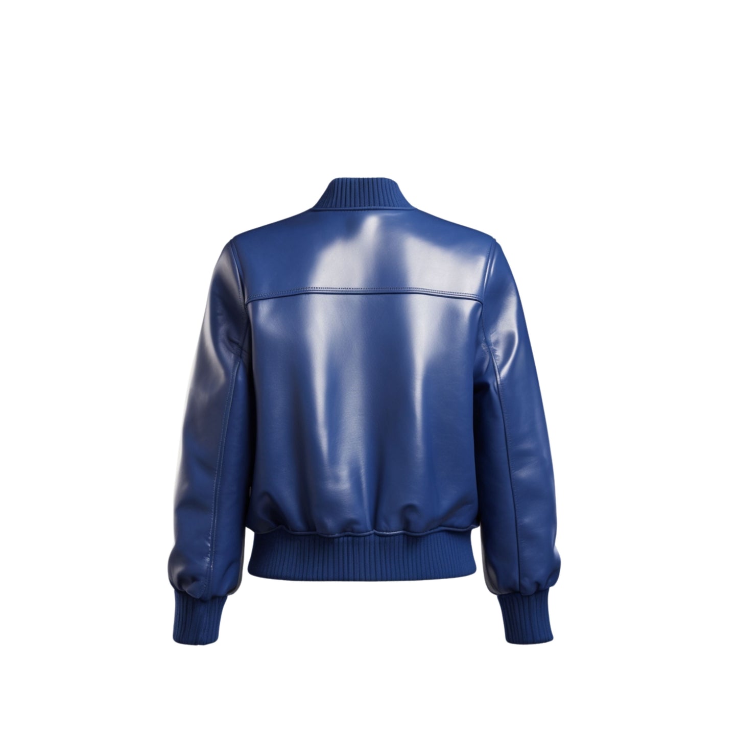 Royal Blue Leather Bomber Jacket: Varsity Ribbed Collar, Cuffs, Hem – Streetwear Fashion